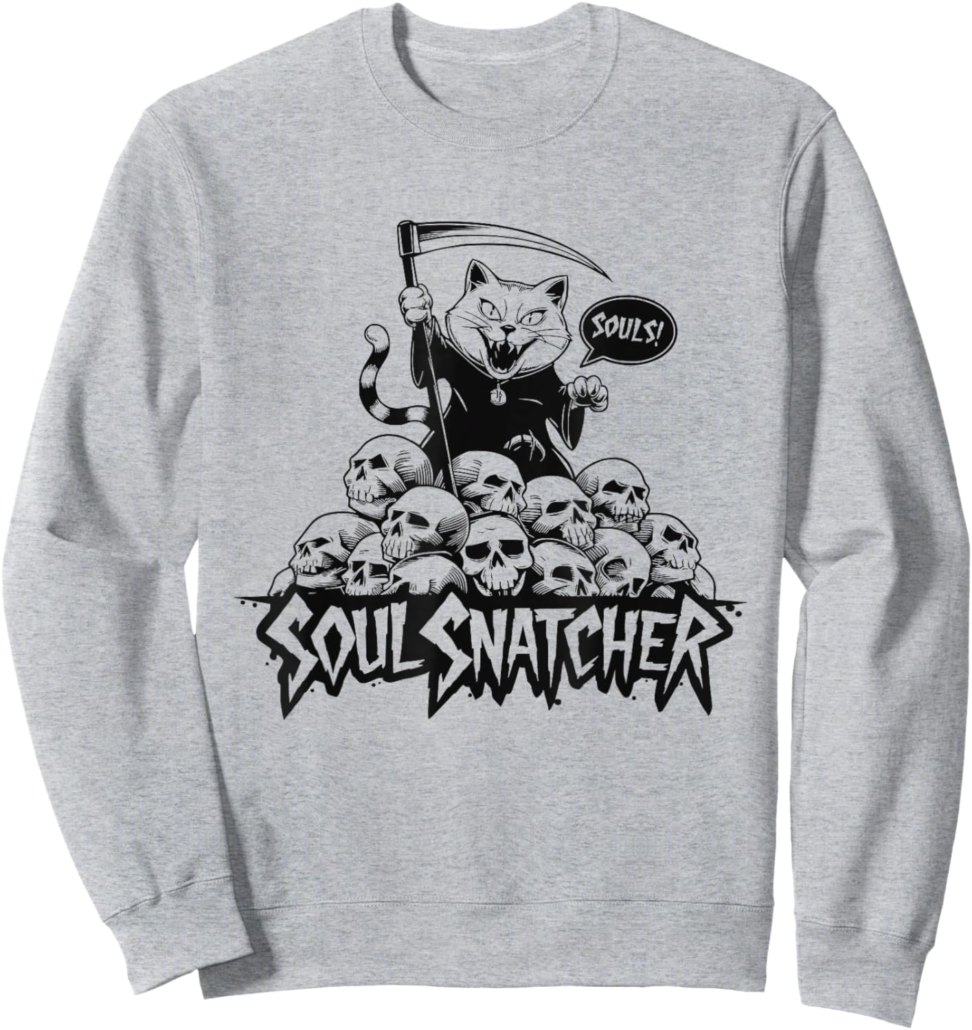Soul Snatcher Cat Collects Souls Halloween Men Women Sweatshirt - Sweatshirt | Ash