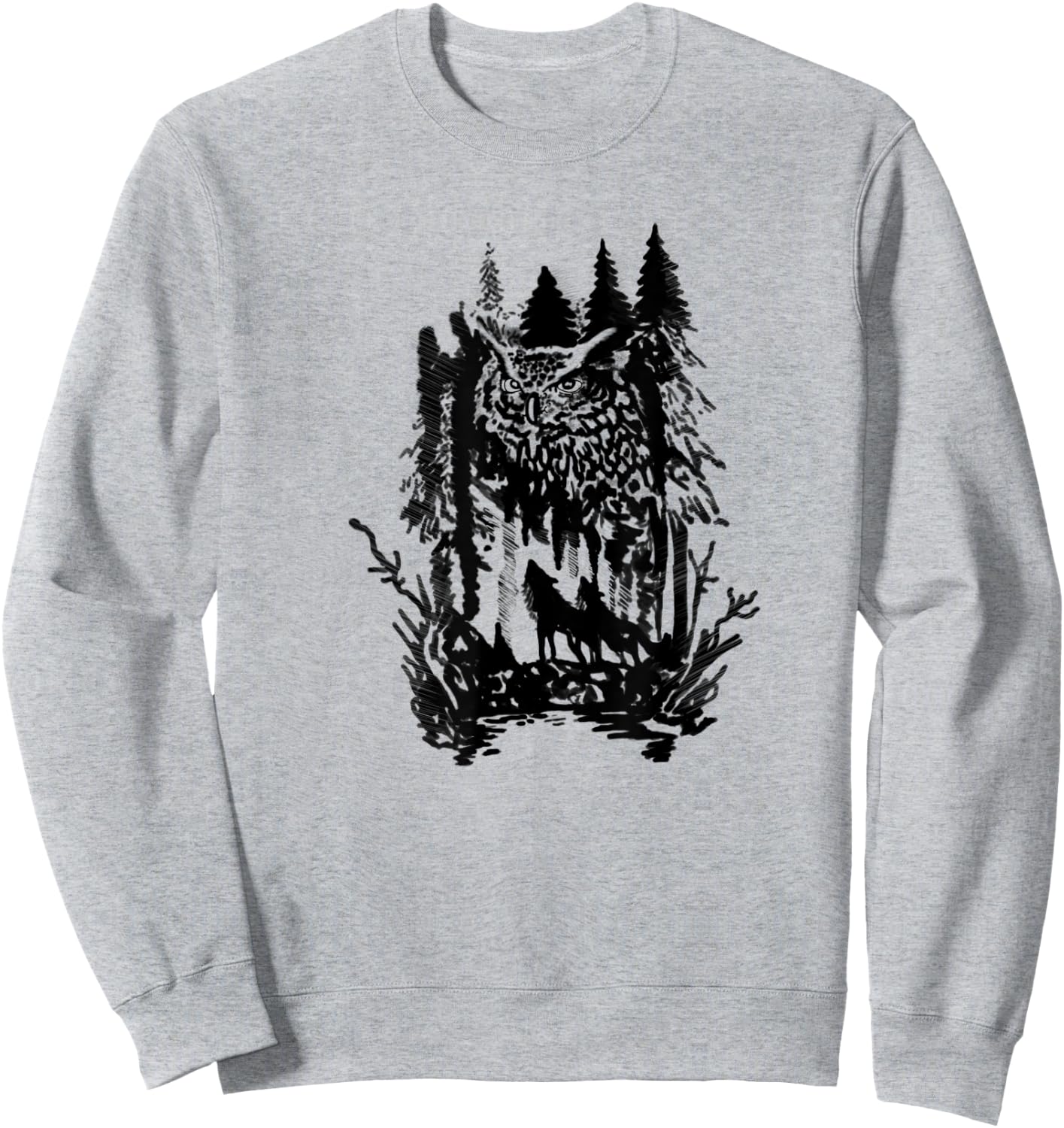 Beautiful harmony owls and wolves with forest design Sweatshirt - Sweatshirt | Ash