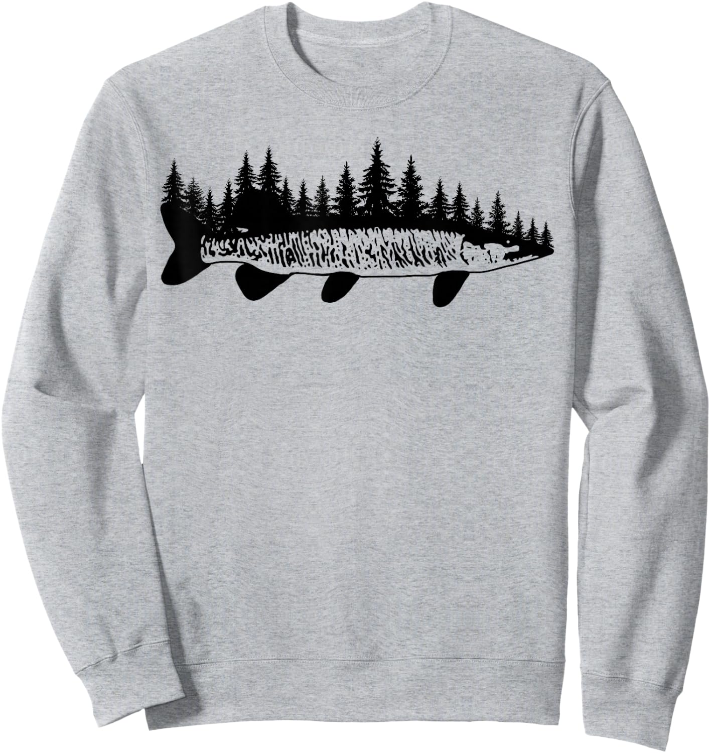 Tiger Musky Pine Forest Treeline - Outdoor Fishing Angler Sweatshirt - Sweatshirt | Ash
