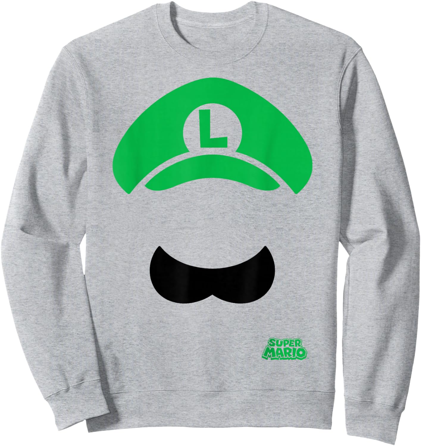 Super Mario Luigi Hat And Mustache Sweatshirt - Sweatshirt | Ash