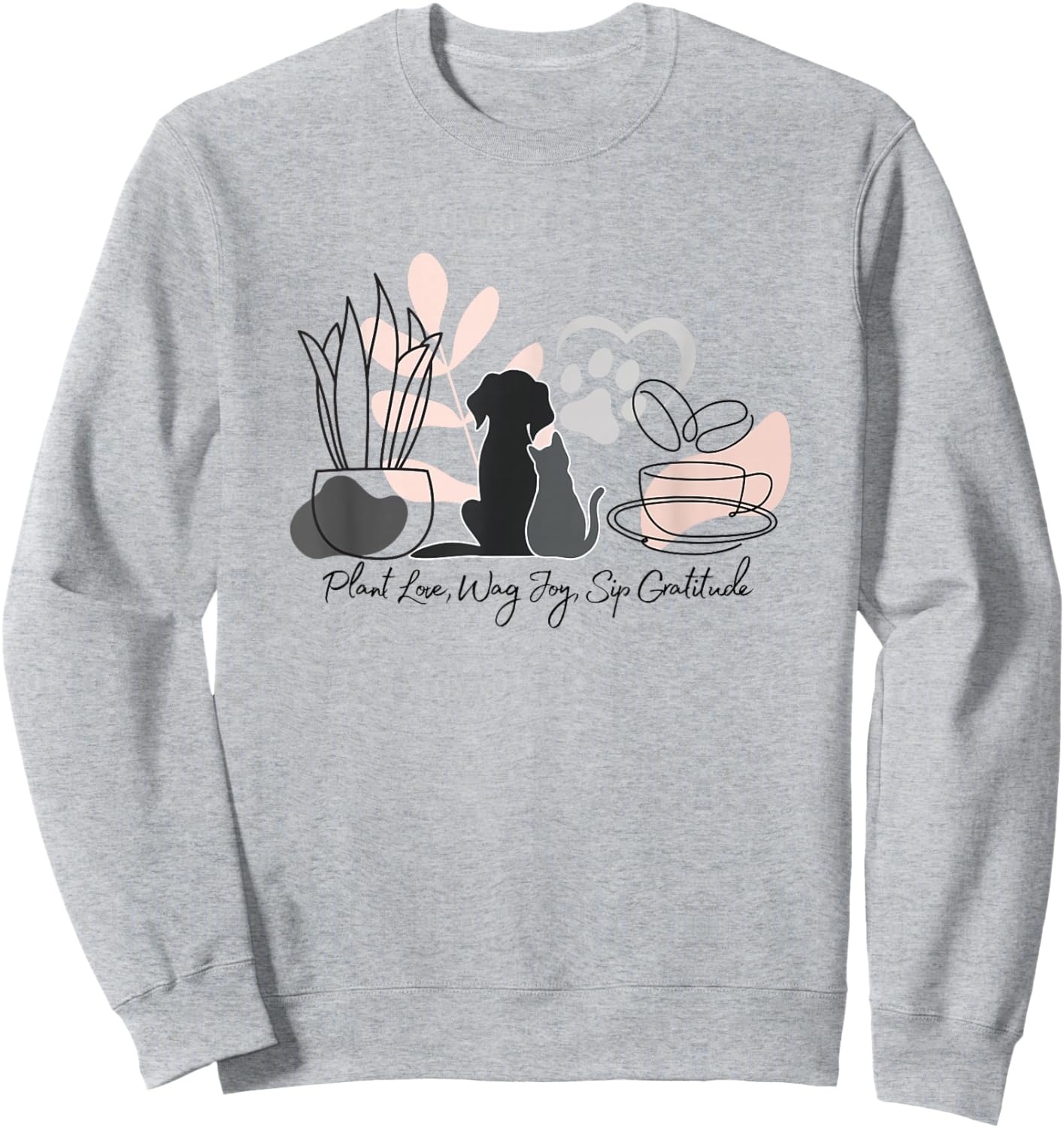 Aesthetic Minimalistic Plant Dog Coffee Art Drawing Women Sweatshirt - Sweatshirt | Ash