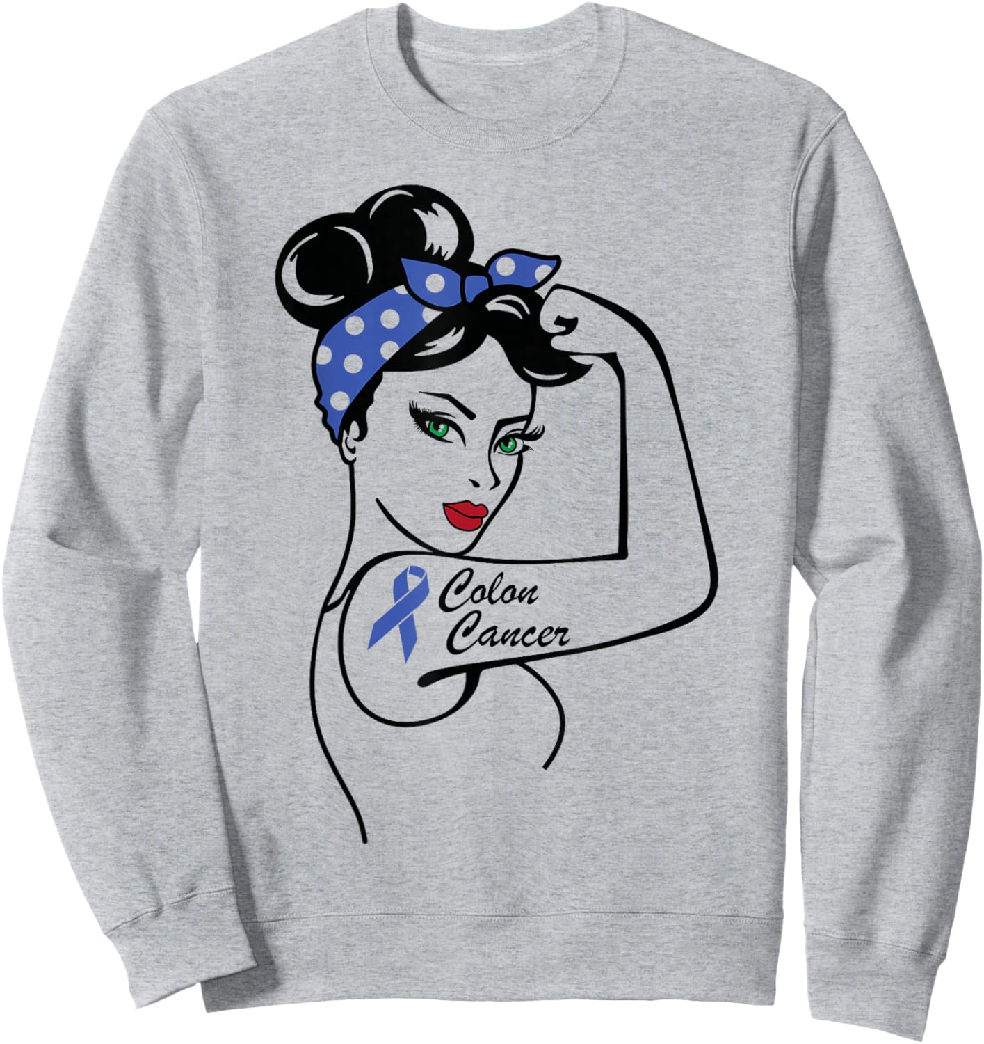 Colon Cancer Awareness Warrior Blue Ribbon Colorectal Sweatshirt - Sweatshirt | Ash
