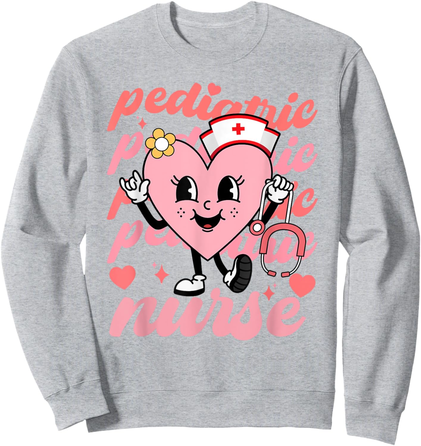 Retro Pediatric Nurse Cute Valentines Day Hearts Stethoscope Sweatshirt - Sweatshirt | Ash