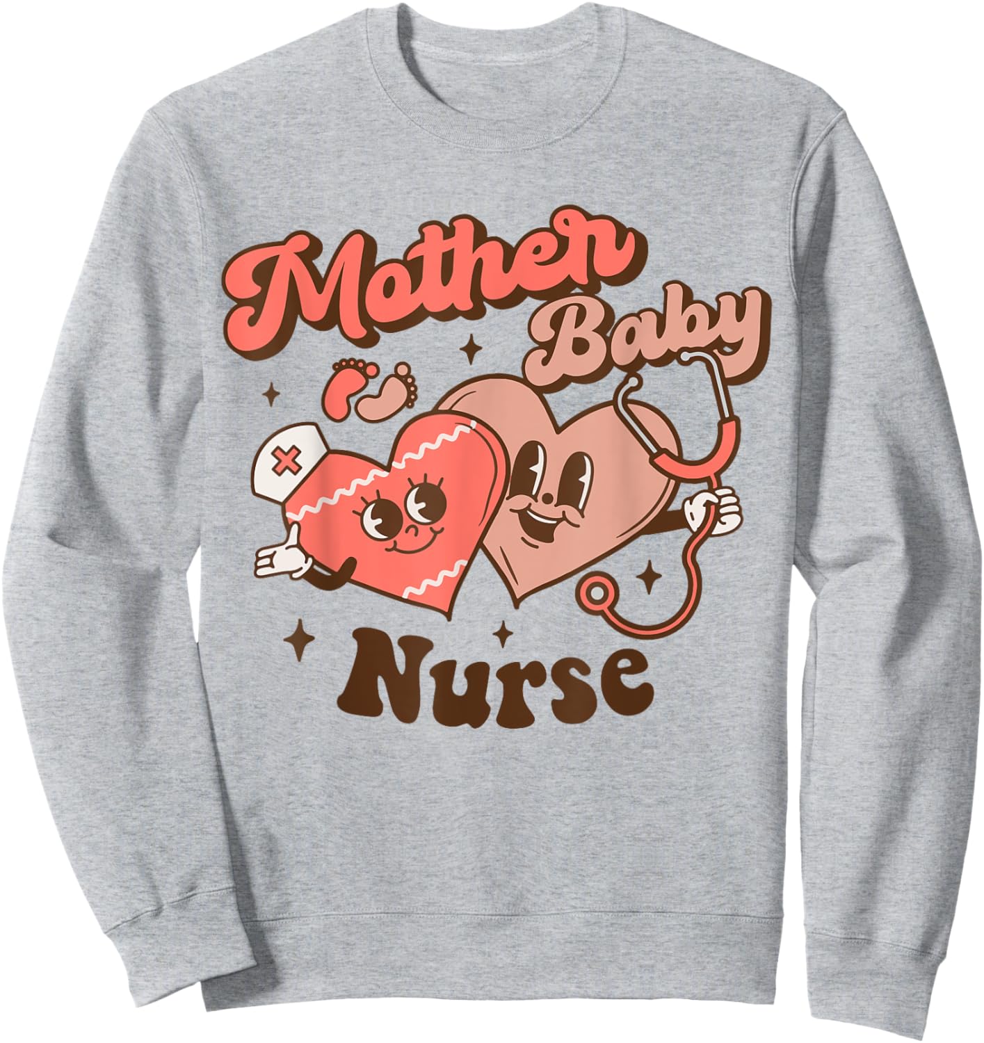 Mother Baby Squad Postpartum Nurse Groovy Nursing Valentines Sweatshirt - Sweatshirt | Ash