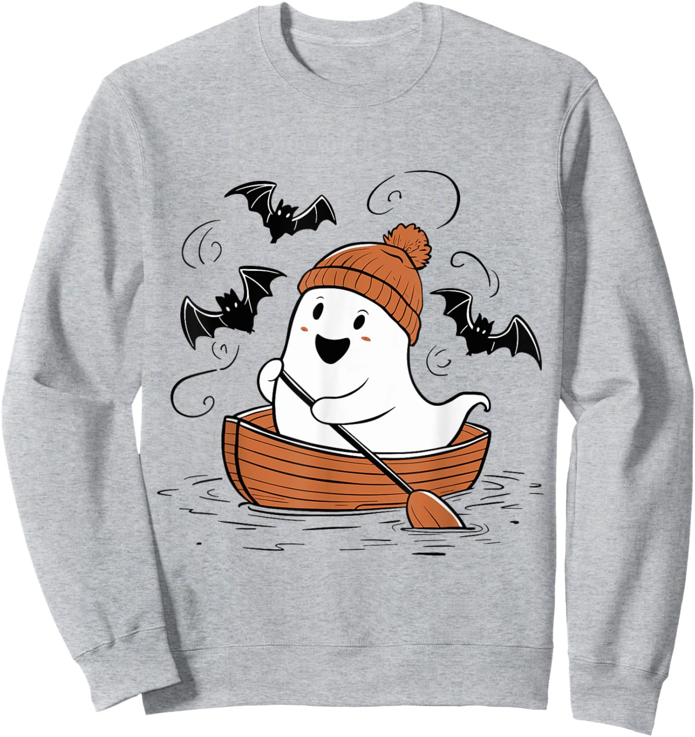 Cute Ghost Rowing Lovers Spooky Lake Boat Halloween Sweatshirt - Sweatshirt | Ash