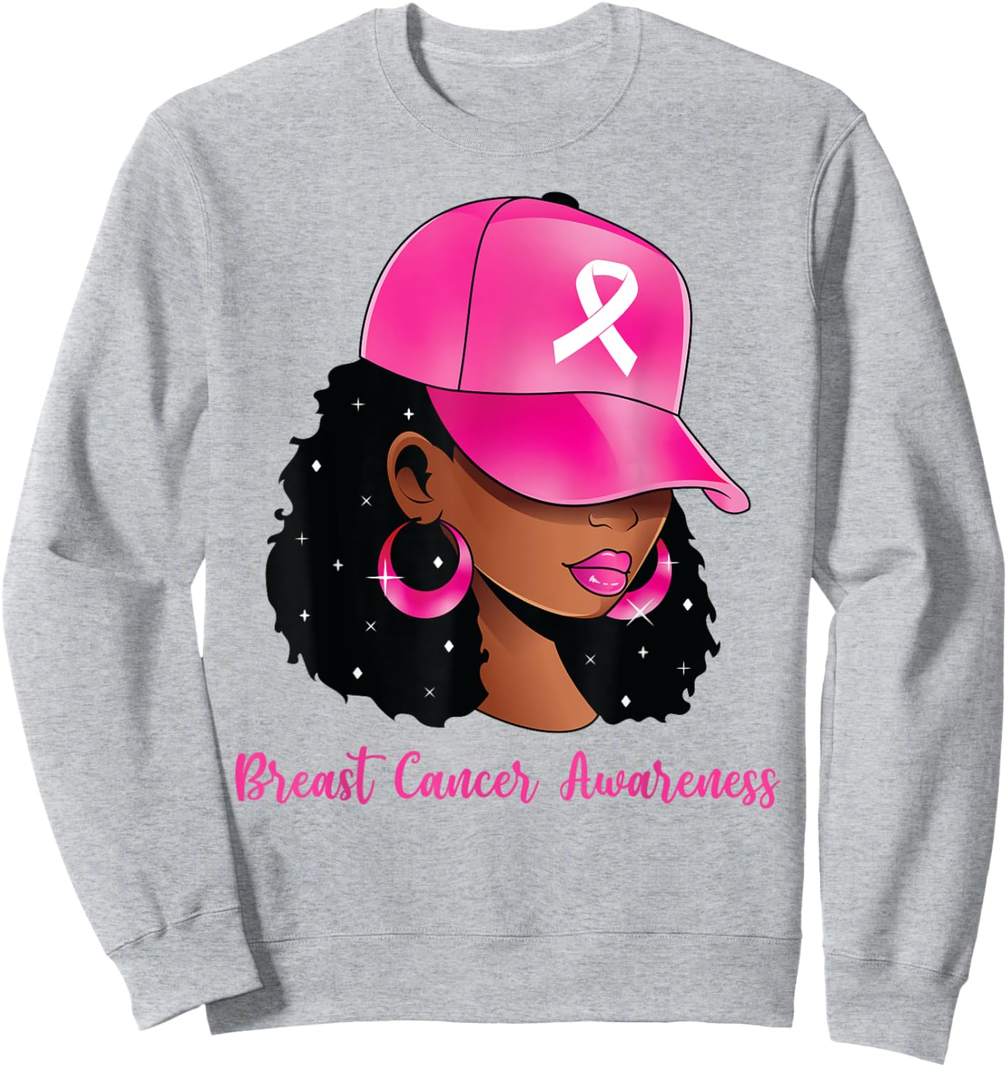 Black Women Pink Breast Cancer Awareness Warrior Women Girls Sweatshirt - Sweatshirt | Ash