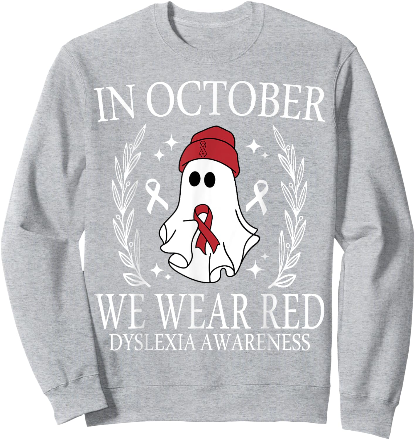 In October We Wear Red Dyslexia Awareness Student Teacher Sweatshirt - Sweatshirt | Ash
