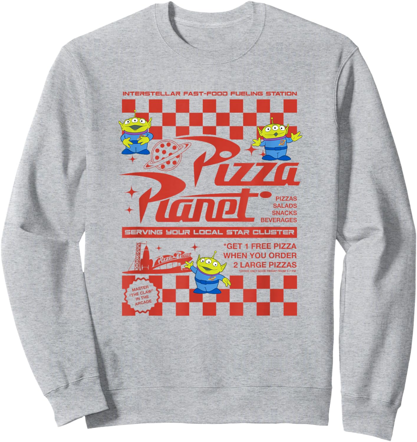 Disney Pixar Toy Story Pizza Planet Iconic Retro Flyer Logo Sweatshirt - Sweatshirt | Ash