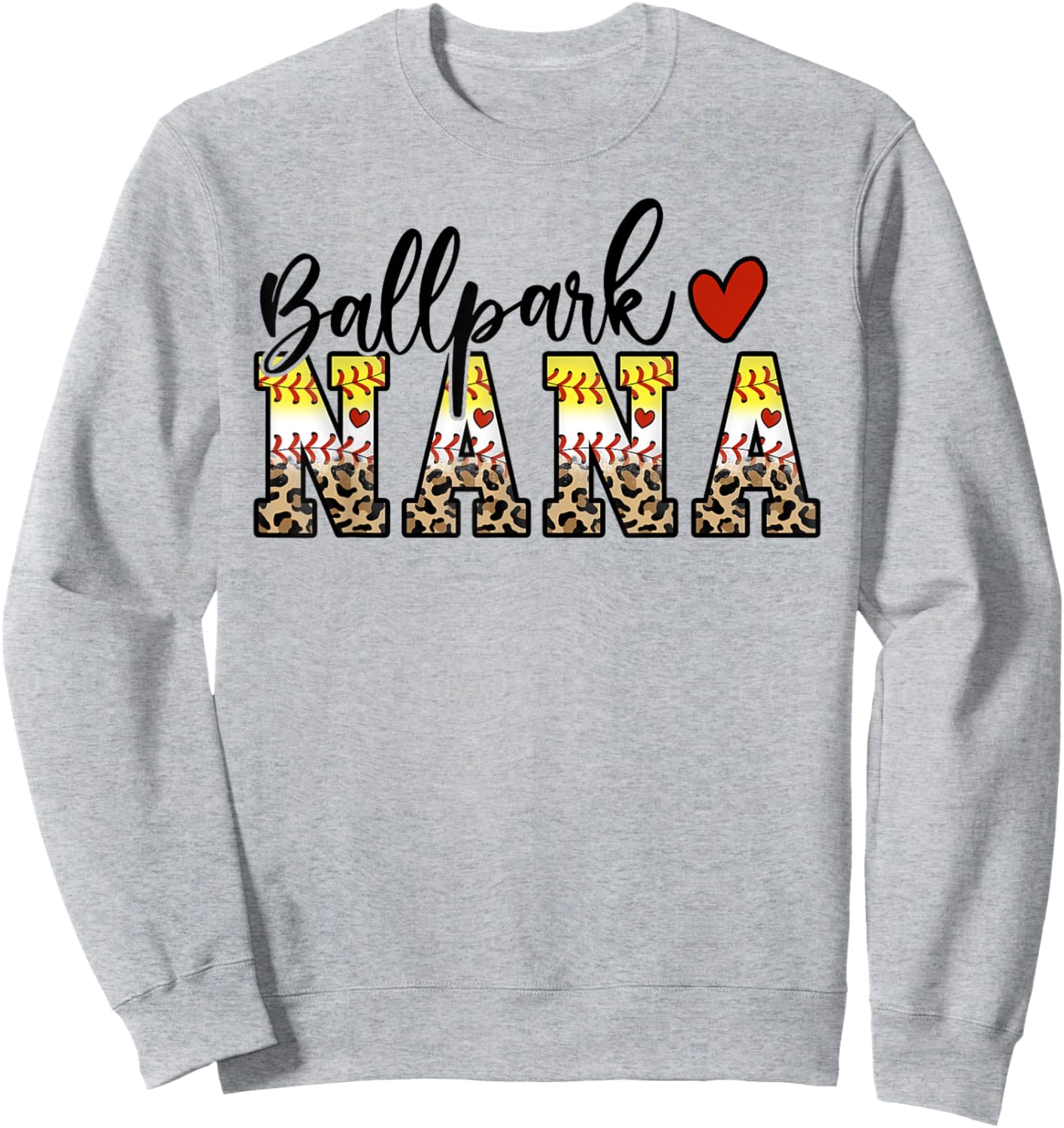 BallPark Nana Baseball Softball Mom Leopard Mother's Day Sweatshirt - Sweatshirt | Ash