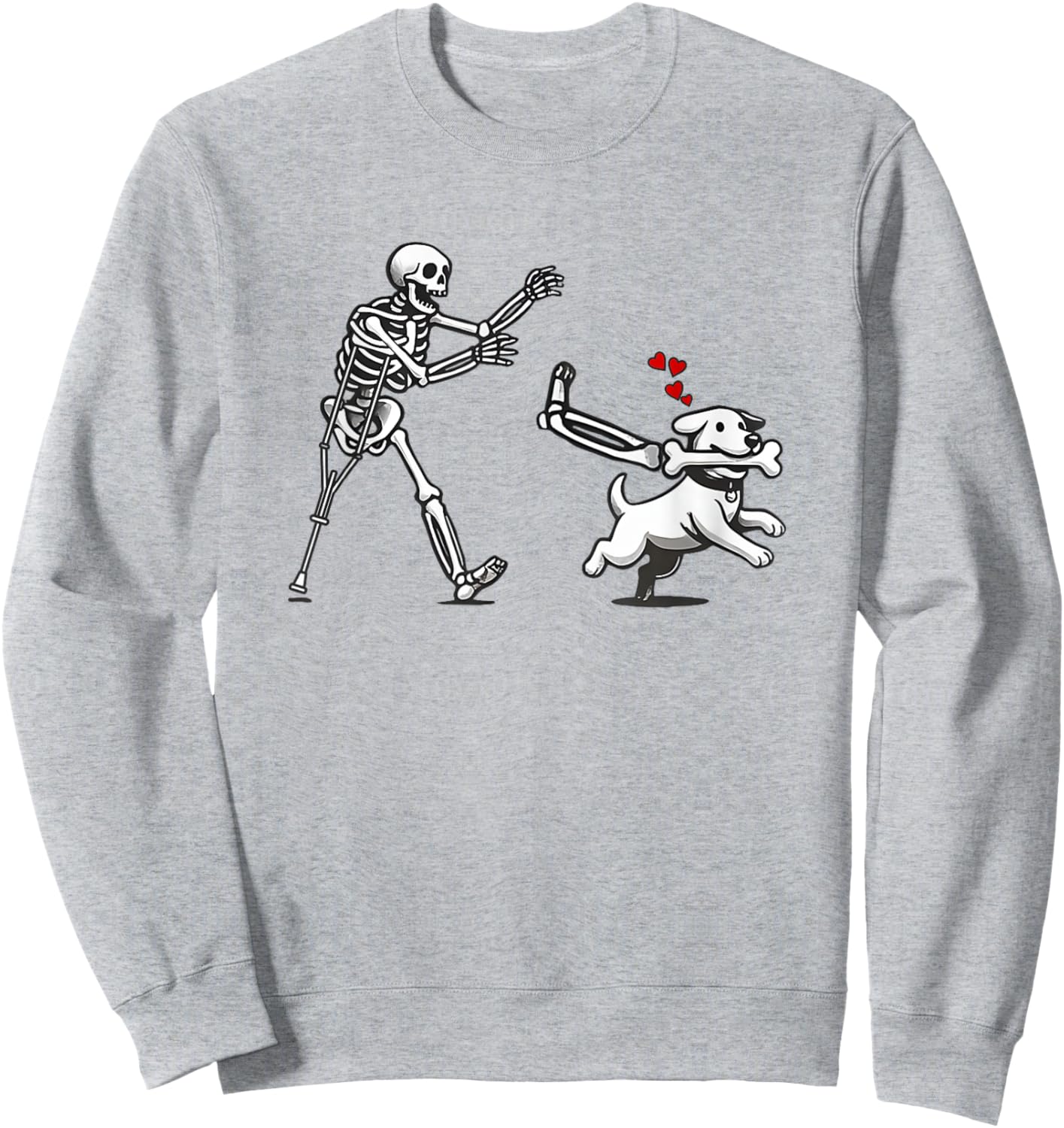 Funny Skeleton Chasing Dog, Funny Dog, Halloween Skeleton Sweatshirt - Sweatshirt | Ash