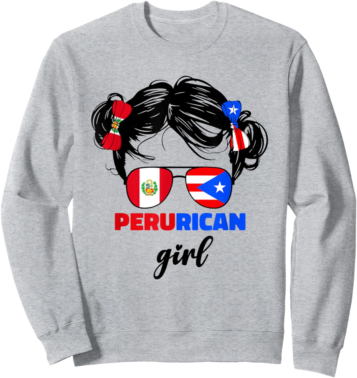 Half Peruvian And Puerto Rican Rico Peru Flag Girls Kids Mix Sweatshirt - Sweatshirt | Ash