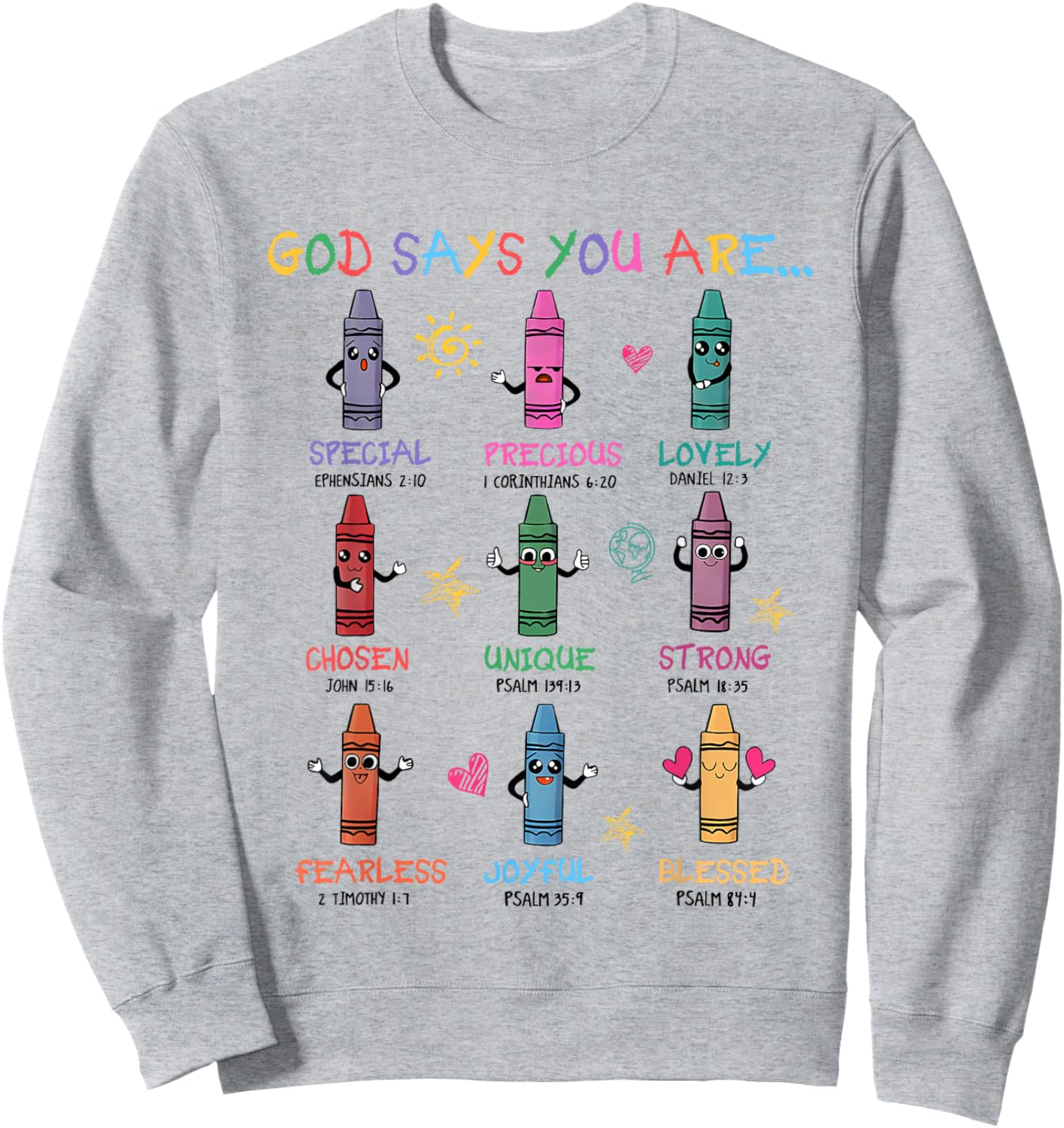 Retro God Says You Are Colorful Crayon Christian Bible Verse Sweatshirt - Sweatshirt | Ash