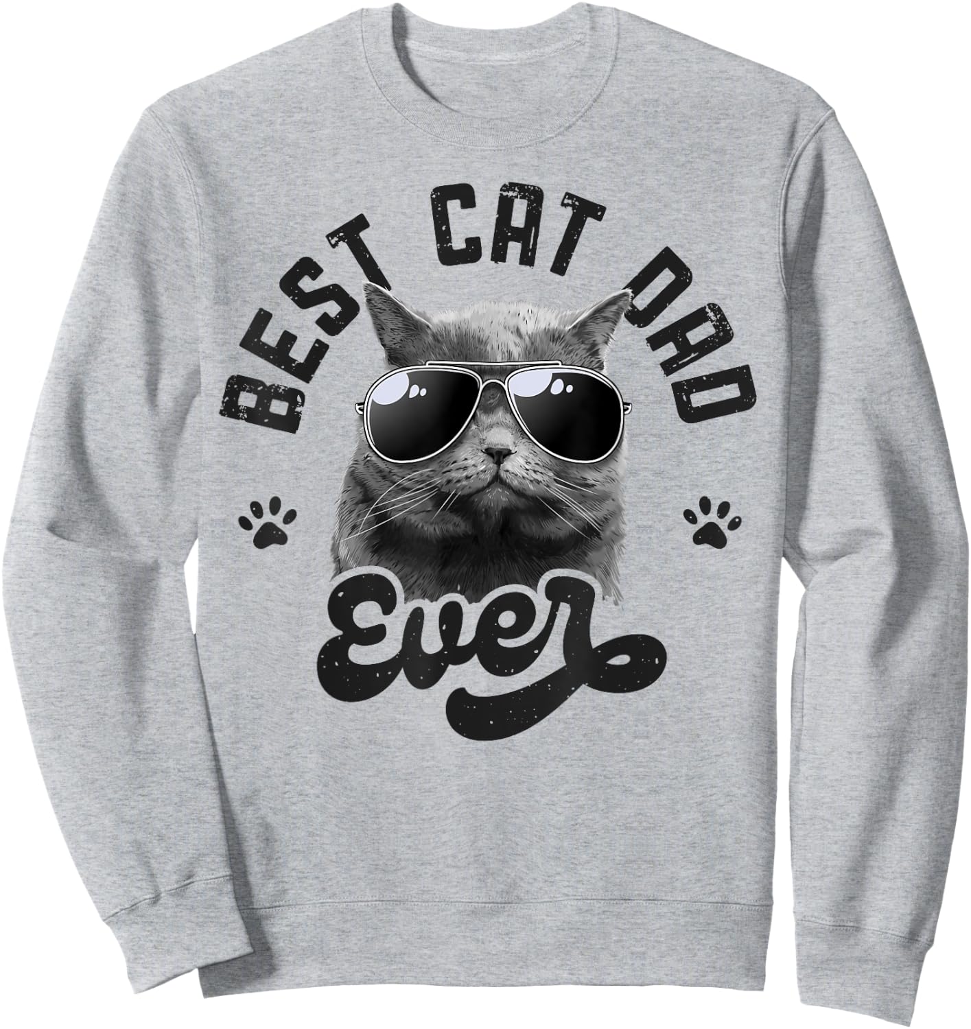 Best Cat Dad Ever Funny Daddy Father's Day Retro Vintage Men Sweatshirt - Sweatshirt | Ash
