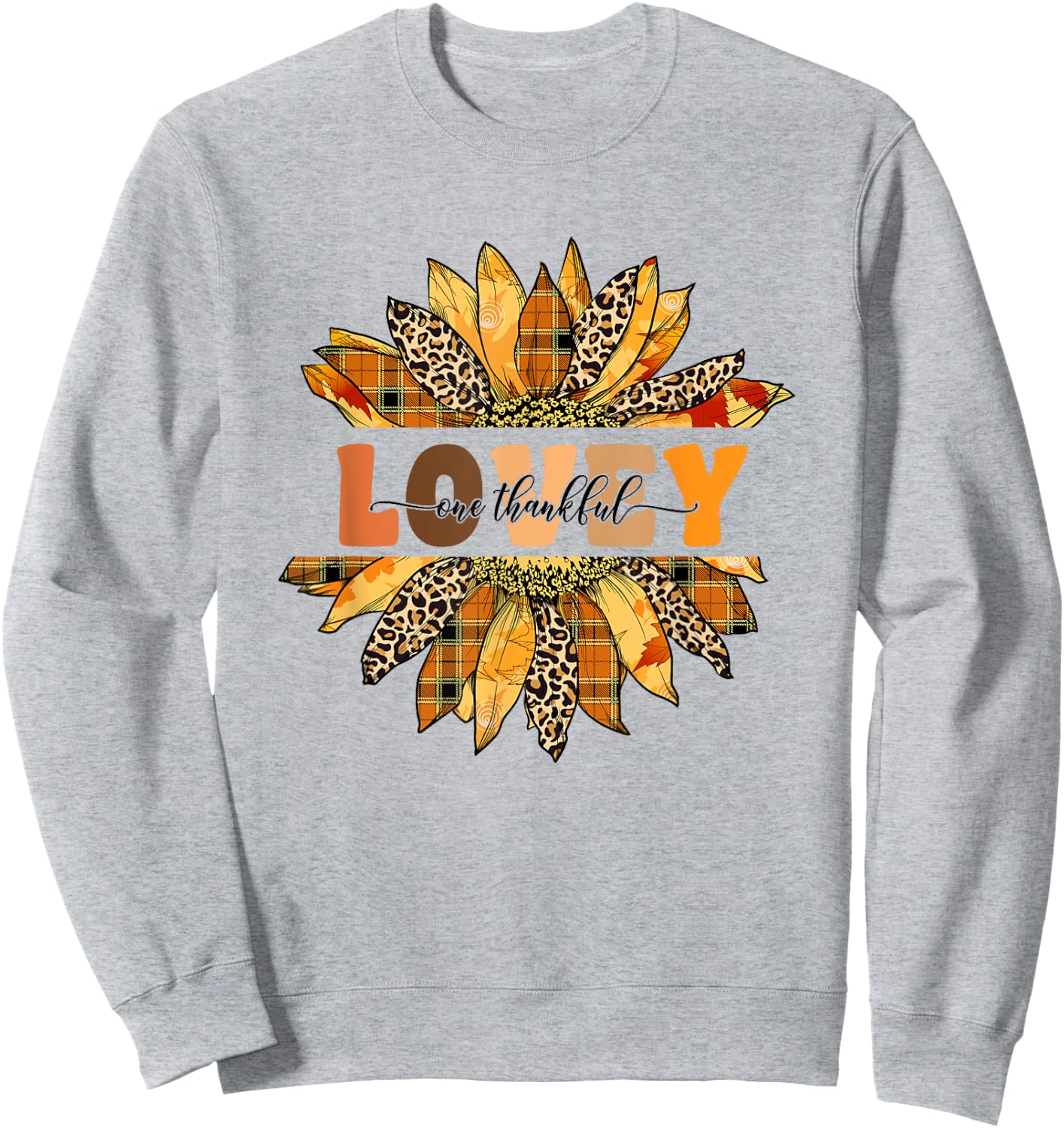 Leopard Sunflower One Thankful Lovey Fall Thanksgiving Sweatshirt - Sweatshirt | Ash