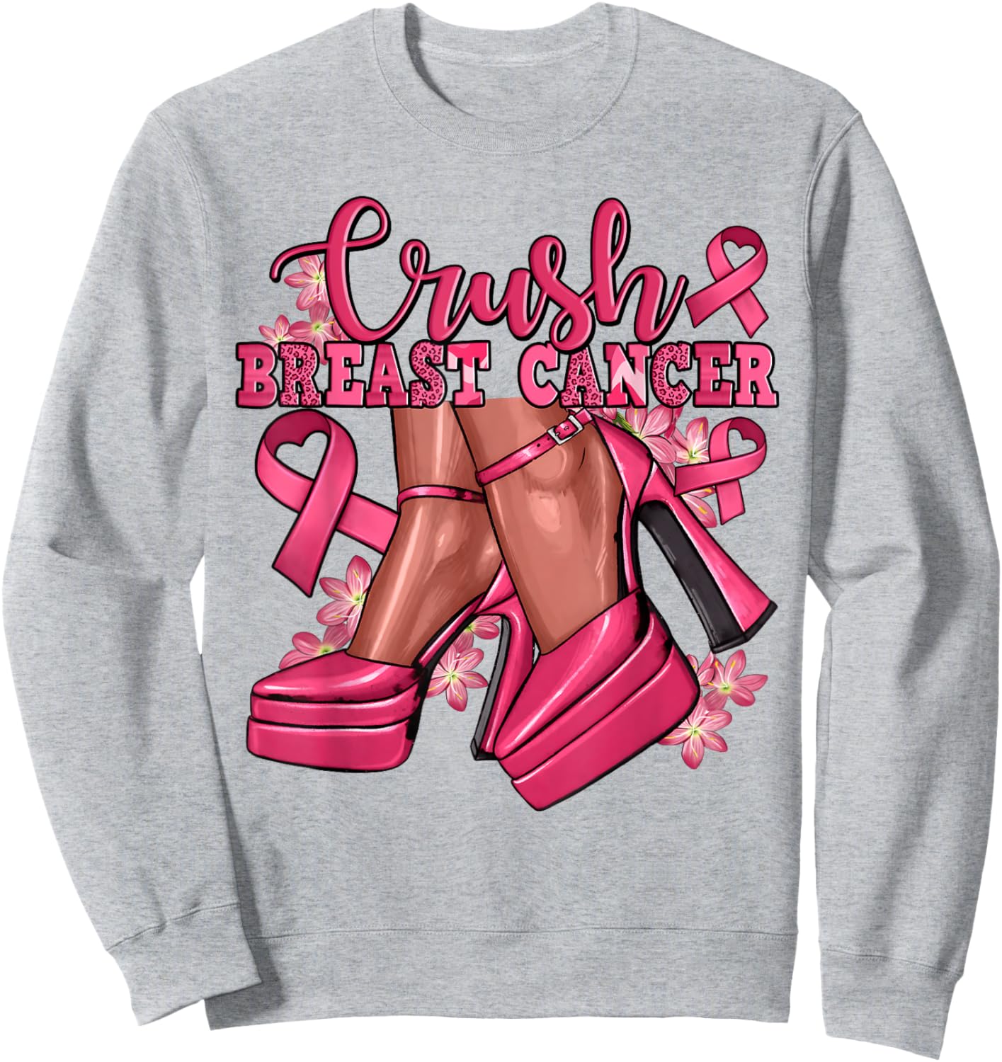 Crush Breast Cancer Bling Pink Ribbon Awareness October Gift Sweatshirt - Sweatshirt | Ash