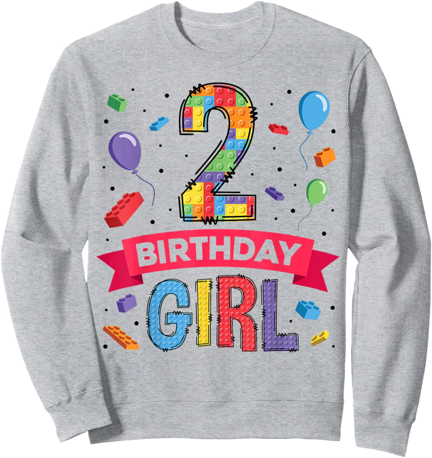Kids 2 Year Old Building Blocks 2nd Birthday Girl Sweatshirt - Sweatshirt | Ash