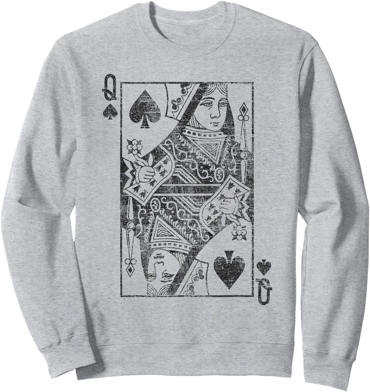 Lady of Spades Playing Cards Costume Poker Distressed Sweatshirt - Sweatshirt | Ash