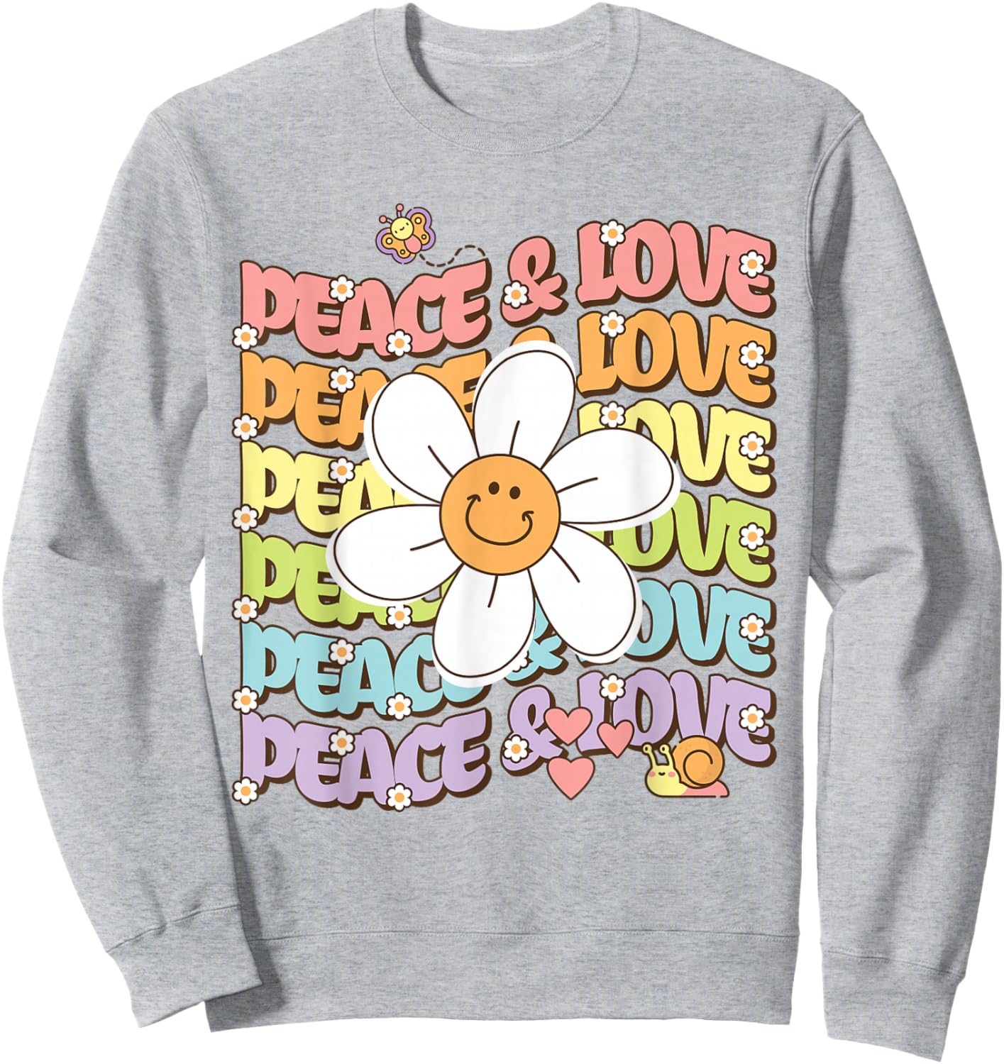 Retro Peace & Love Shirt Cute Smile Daisy Flower Women Teens Sweatshirt - Sweatshirt | Ash