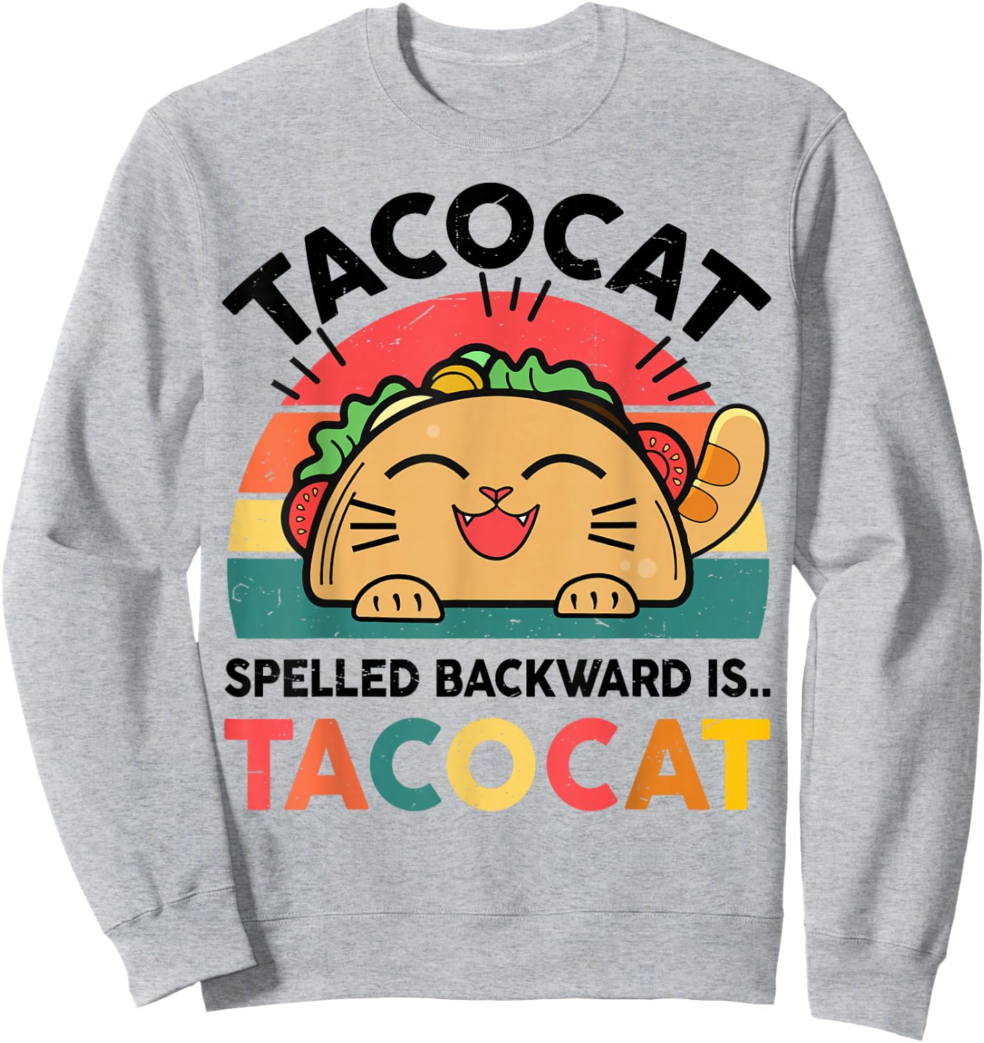 Kids Taco Cat Spelled Backward Funny Cat Lover Gift Boy Men Sweatshirt - Sweatshirt | Ash