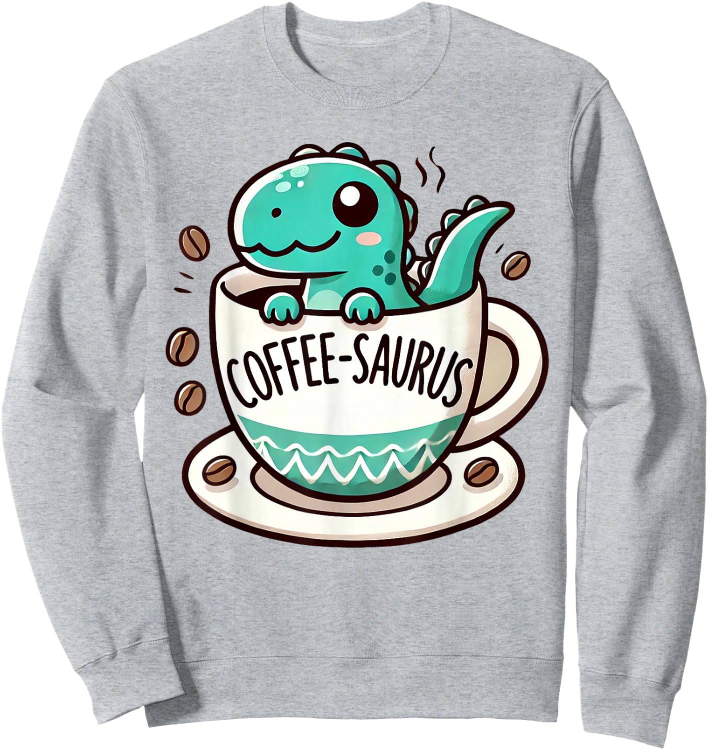 Coffee-Saurus Dinosaur Coffee Lover Art Sweatshirt - Sweatshirt | Ash