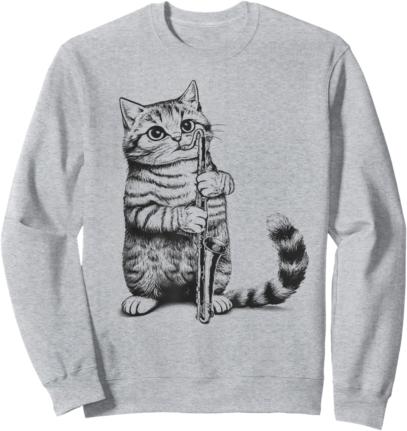 Cat Kitten Playing Bass Clarinet Player Bass Clarinetist Men Women Kids Sweatshirt - Sweatshirt | Ash