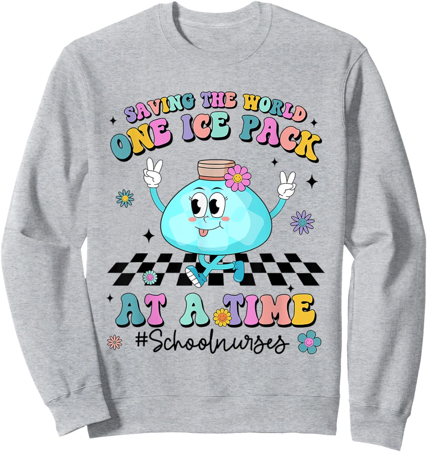 Saving The World One Ice Pack At Time Retro School Nurse Sweatshirt - Sweatshirt | Ash
