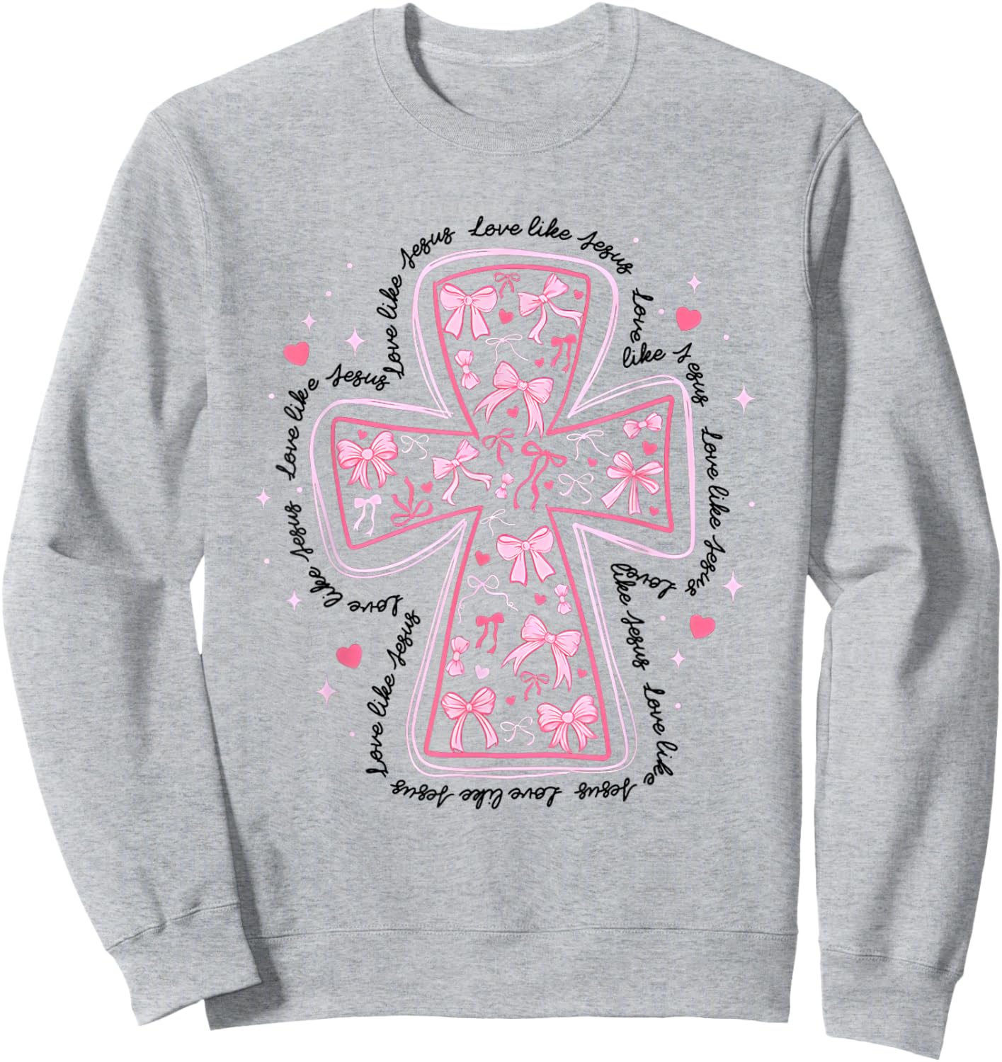 Love Like Jesus Coquette Heart Cross Christian Valentine Sweatshirt - Sweatshirt | Ash