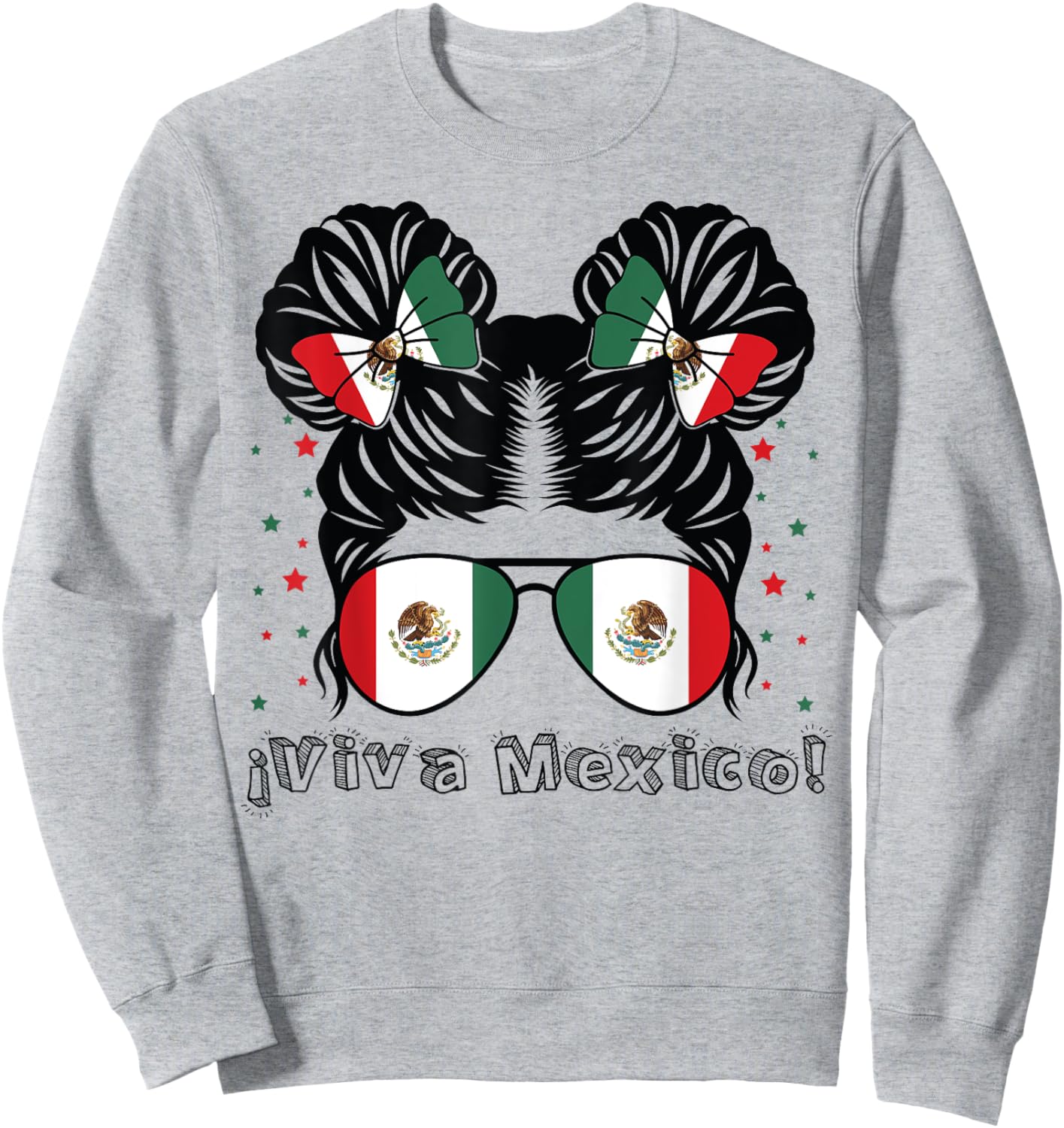 Messy Bun Girl Viva Mexico Independence Day Mexican Flag Sweatshirt - Sweatshirt | Ash