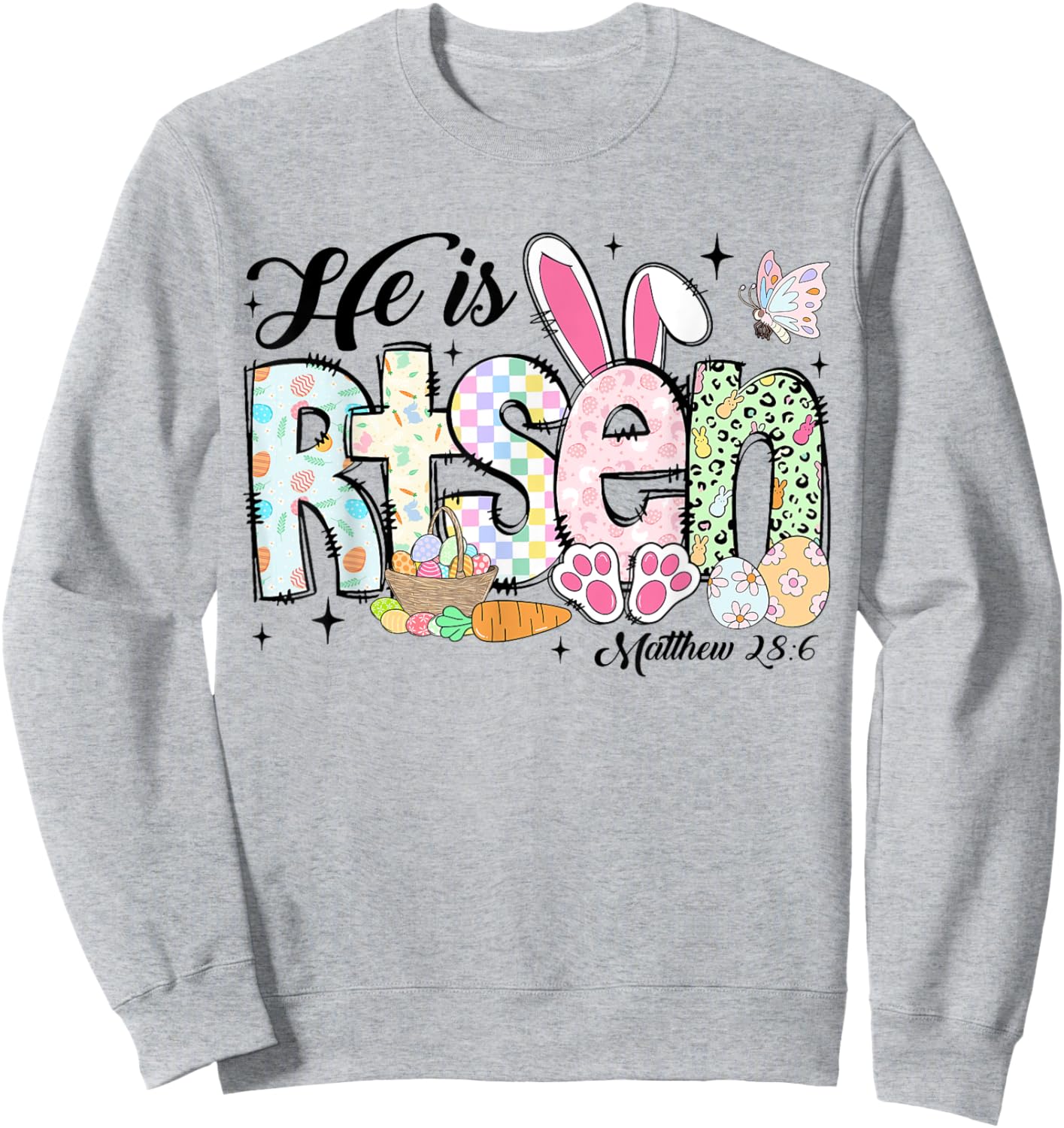 He is Risen Jesus Christian Happy Easter Kids Women Girls Sweatshirt - Sweatshirt | Ash