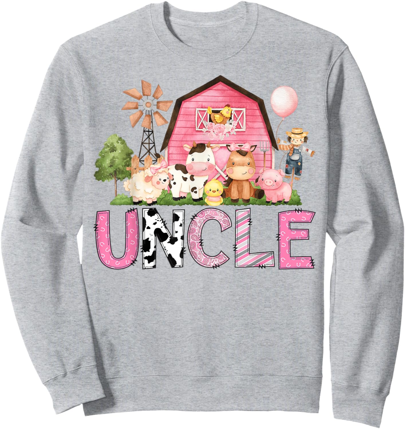 Uncle Pink Farm Cow Lover Birthday Girl Matching Sweatshirt - Sweatshirt | Ash