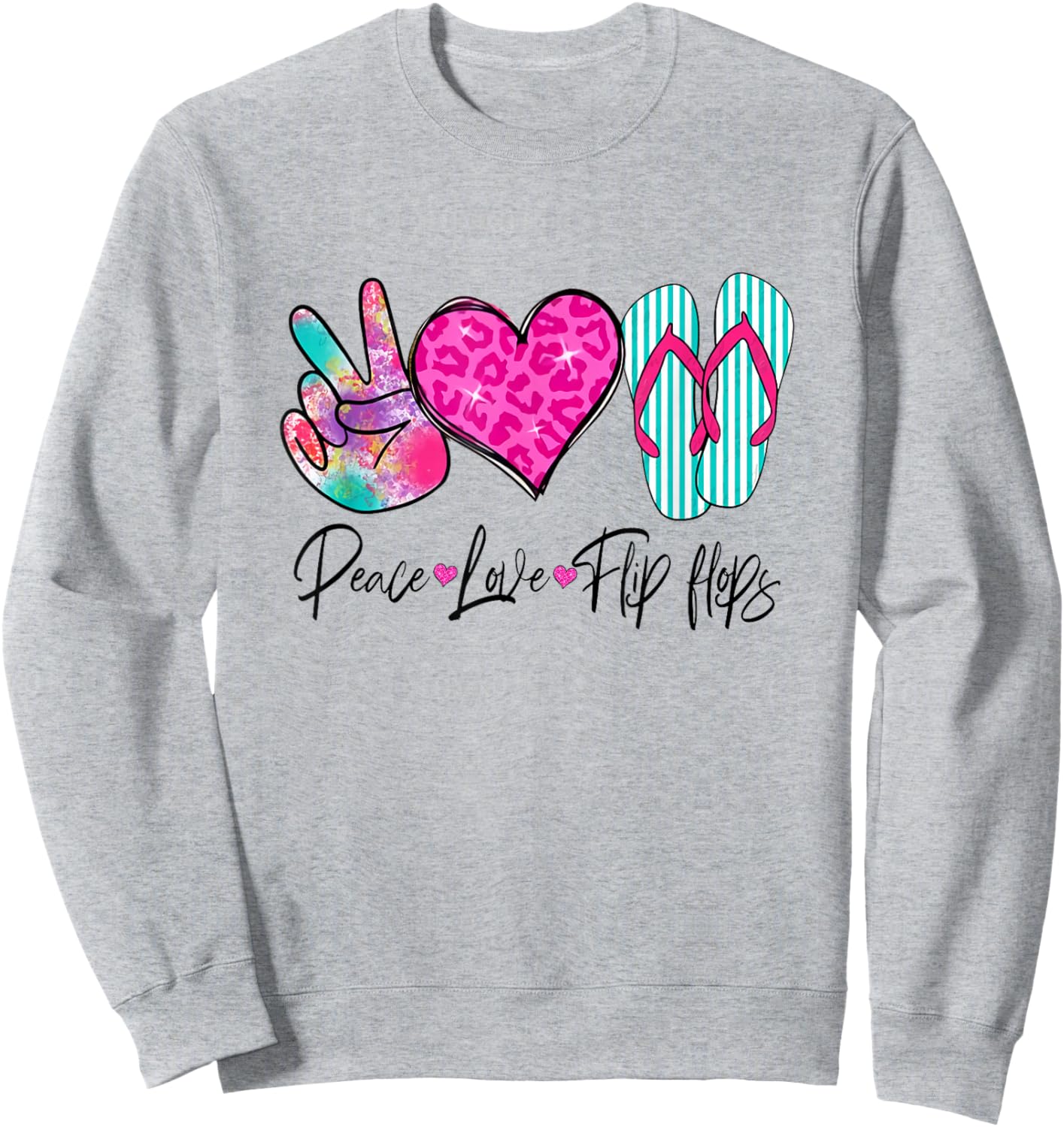 Peace Love Flip Flops Funny Hello Summer Vibes Beach Vacay Sweatshirt - Sweatshirt | Ash