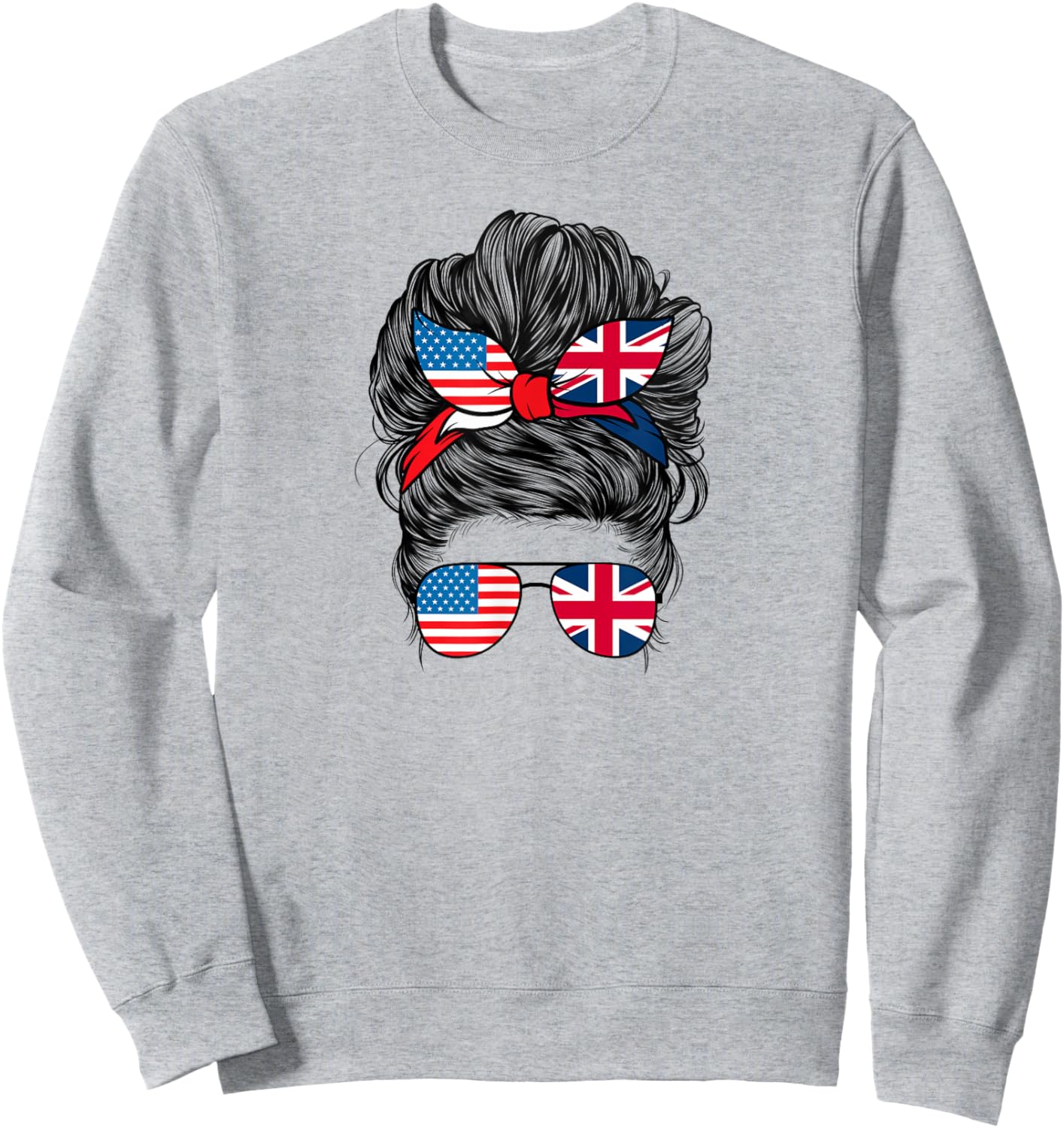 Half American British America Great Britain UK USA Flag Girl Sweatshirt - Sweatshirt | Ash