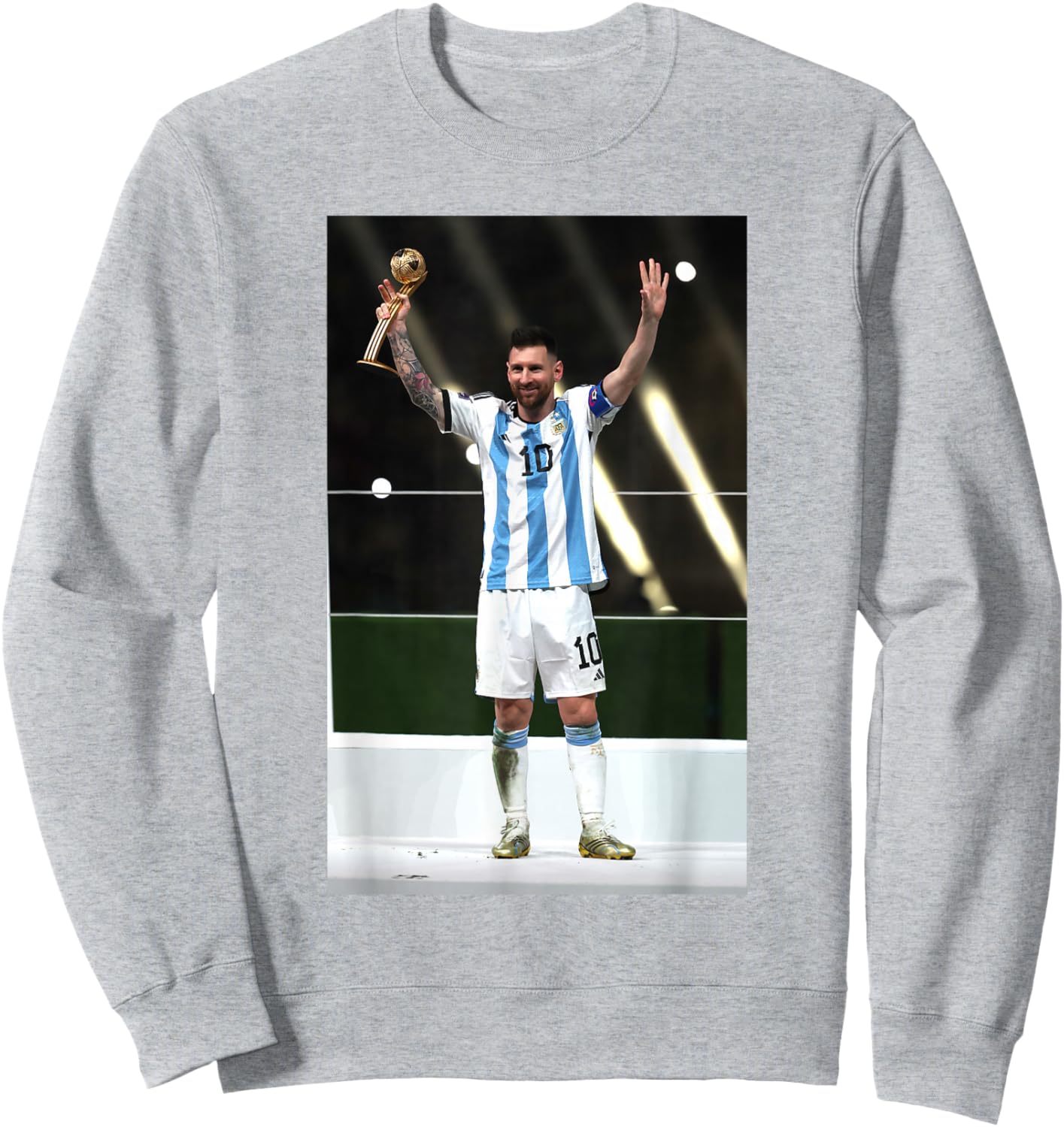 Lionel Messi 5,135.9 cm Katar Weltmeisterschaft Argentinien Sieger Fußball Sweatshirt - Sweatshirt | Ash