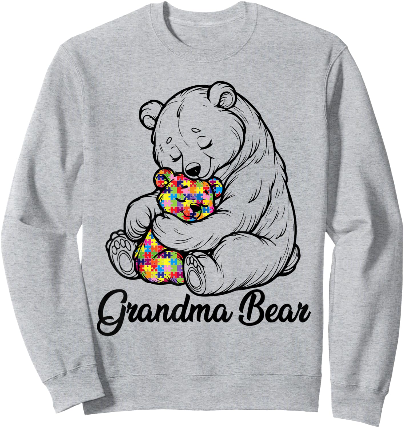 Grandma Bear Puzzle Heart Autism Awareness Sweatshirt - Sweatshirt | Ash