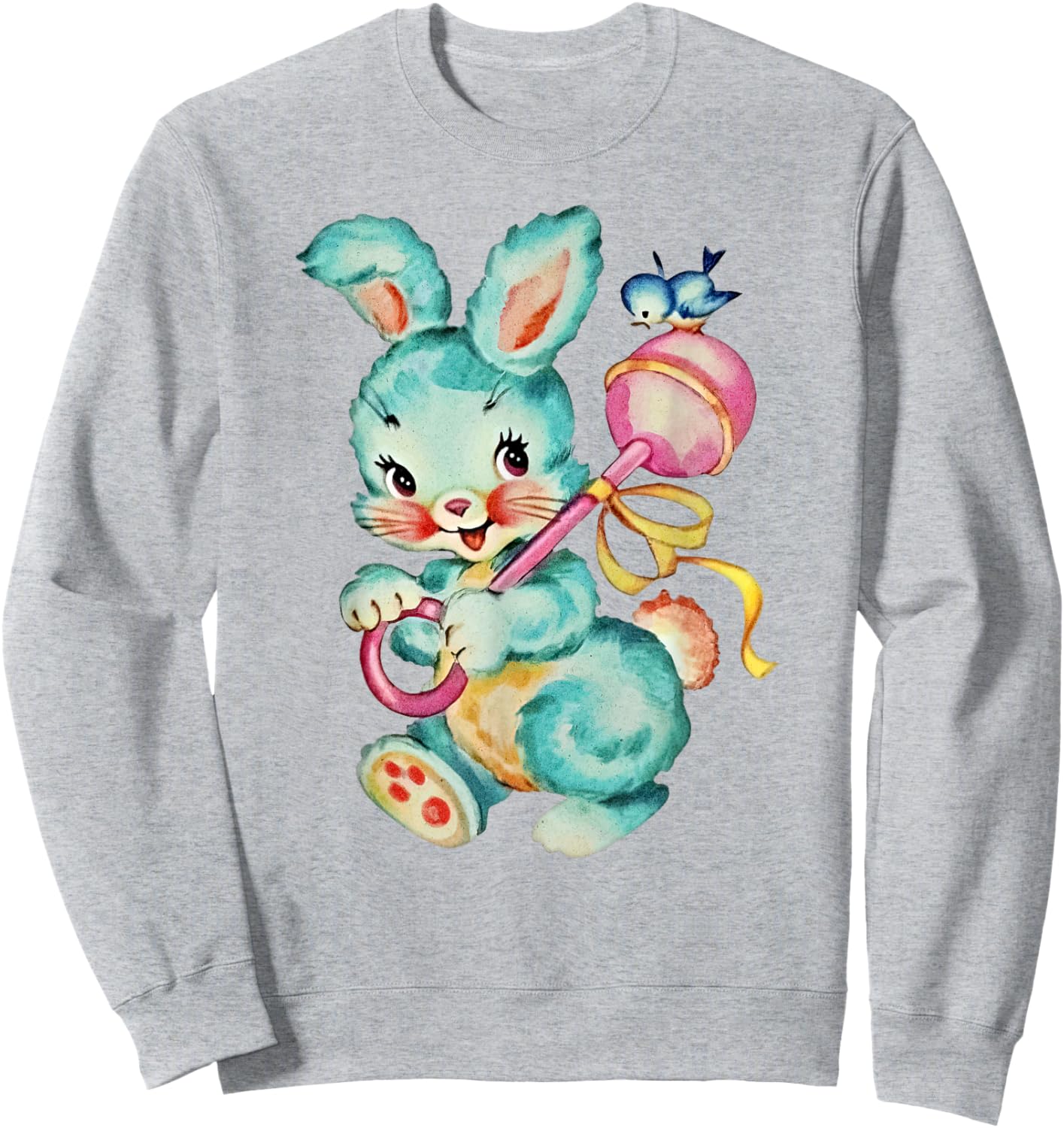 Vintage Easter Cute Bunnny And Bird Spring Retro Vintage Sweatshirt - Sweatshirt | Ash