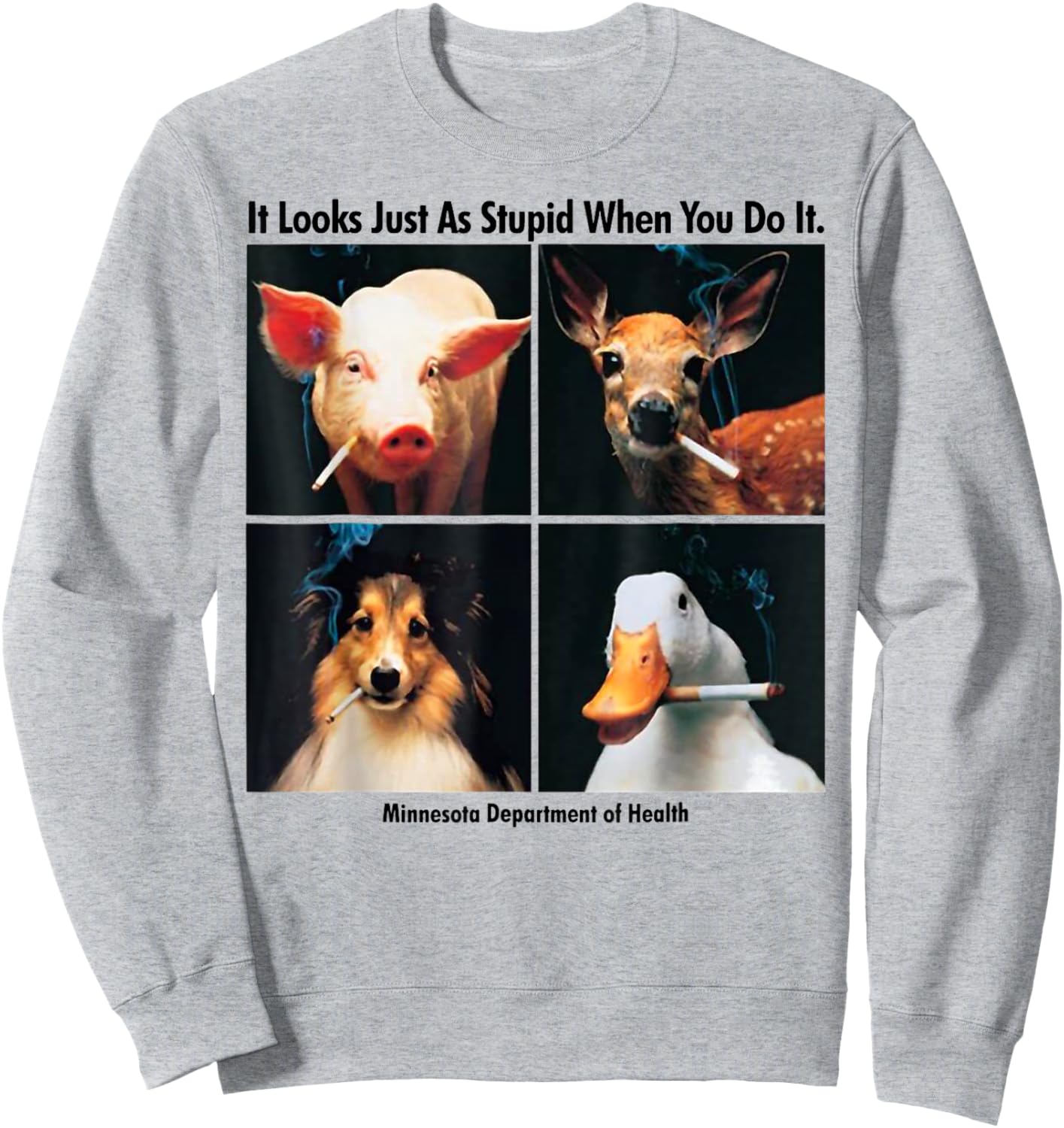 It Look Just As Stupid When You Do It Anti Smoking Animals Sweatshirt - Sweatshirt | Ash
