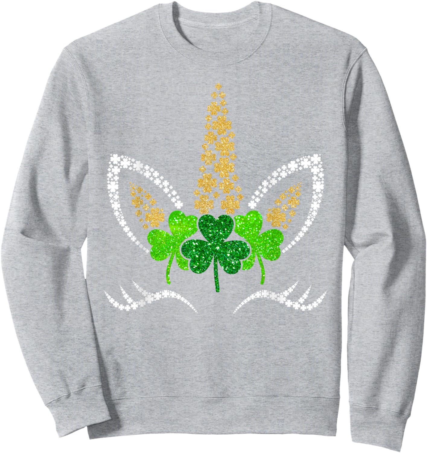St Patricks Day Unicorn Face Shamrock Pattys Toddler Girls Sweatshirt - Sweatshirt | Ash