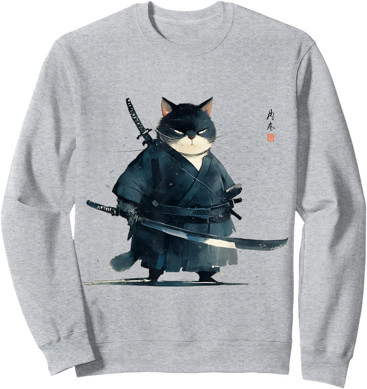 Japanese Art Cat Ninja Ukiyo-e Anime Style Samurai Cat Sweatshirt - Sweatshirt | Ash