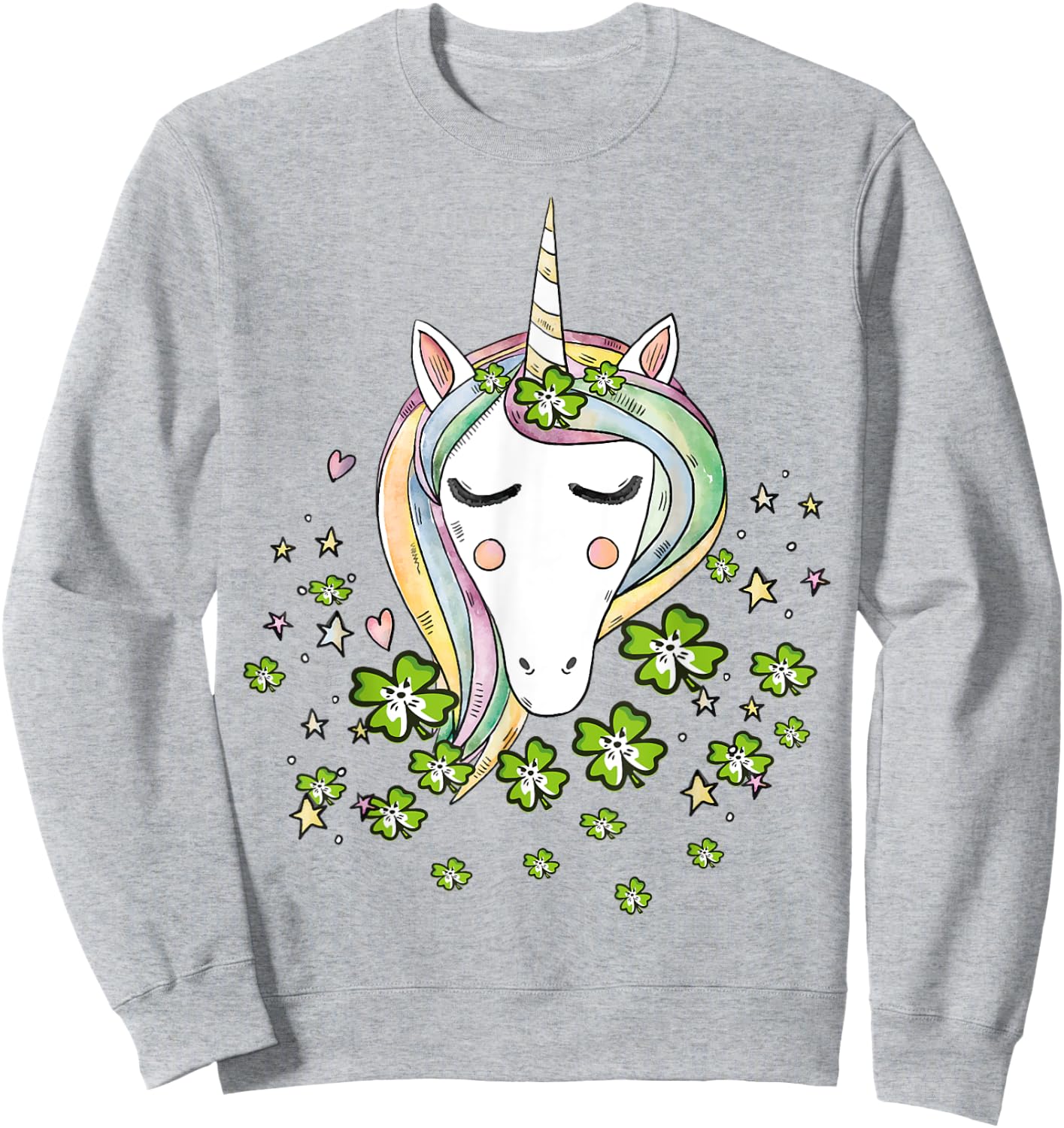 St Patricks Day Shamrock Unicorn Girls Irish Cool Green Kids Sweatshirt - Sweatshirt | Ash