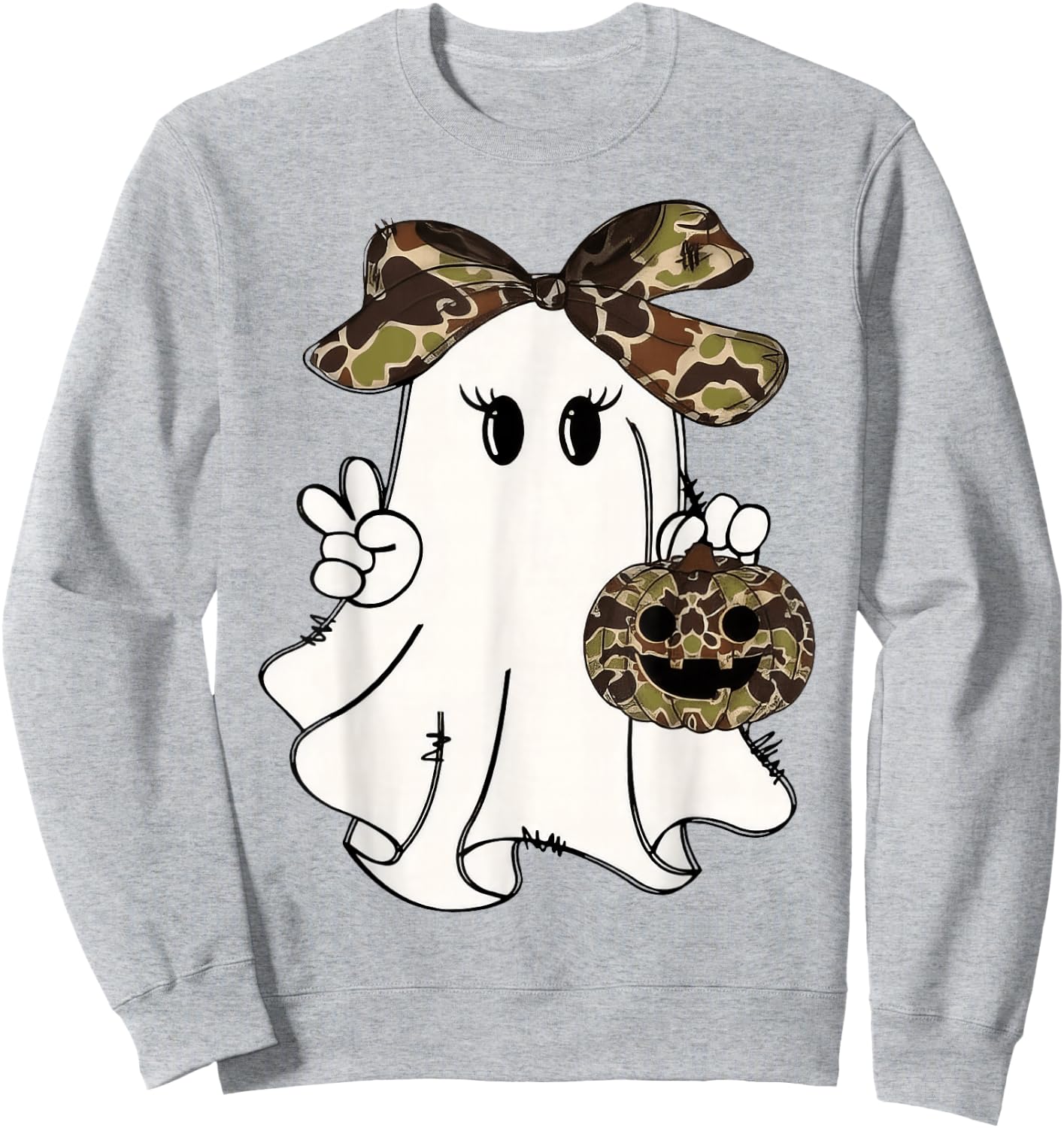 Funny Halloween Camouflage Camo Ghost Hello Hunting Season Sweatshirt - Sweatshirt | Ash