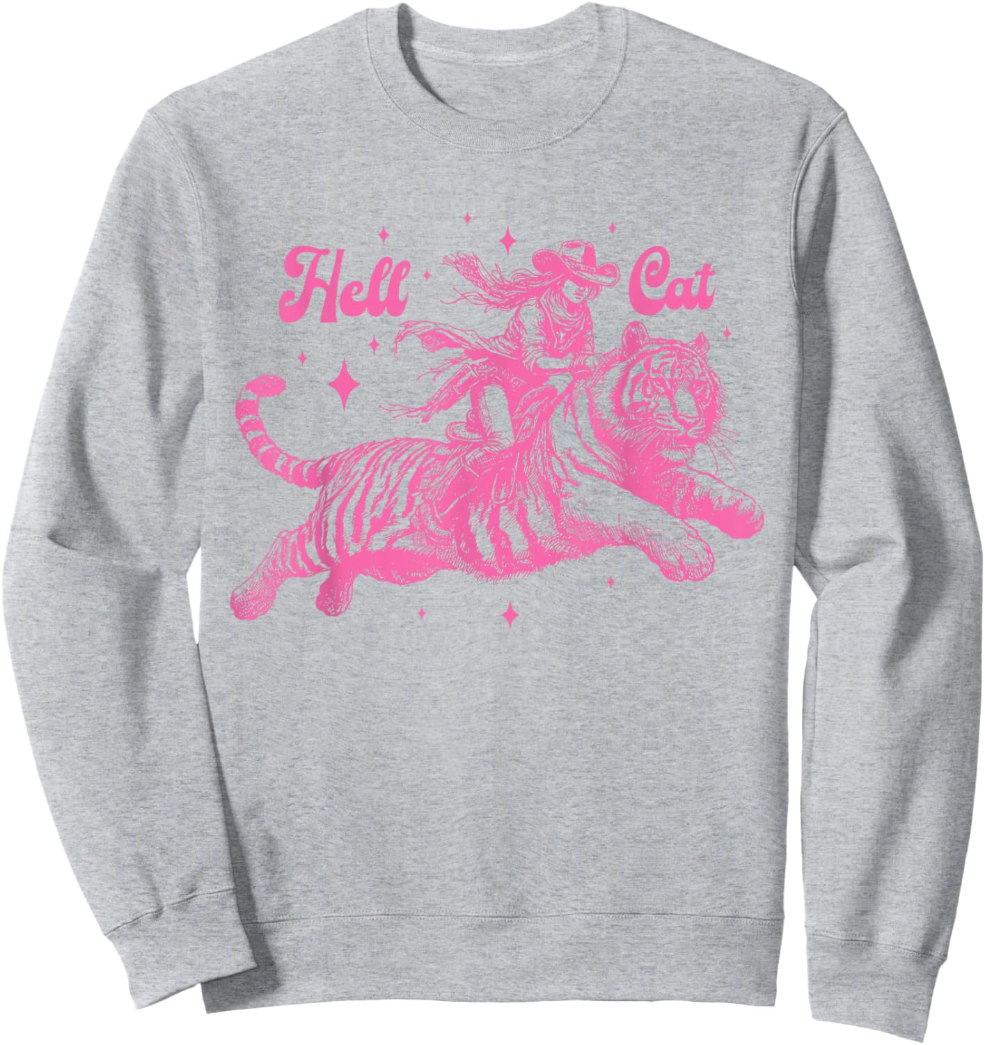Hell Cat Cowgirl Riding Tiger Vintage Sweatshirt - Sweatshirt | Ash