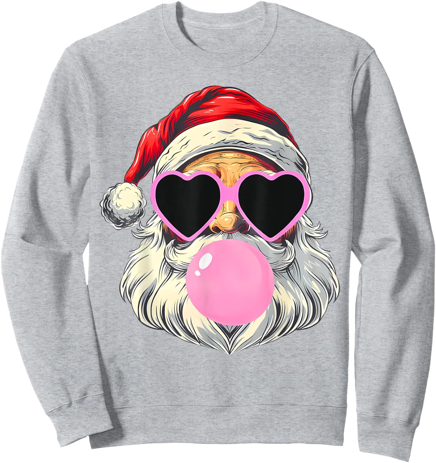 Santa Claus Blowing Bubble Gum Pink Sunglasses Christmas Sweatshirt - Sweatshirt | Ash