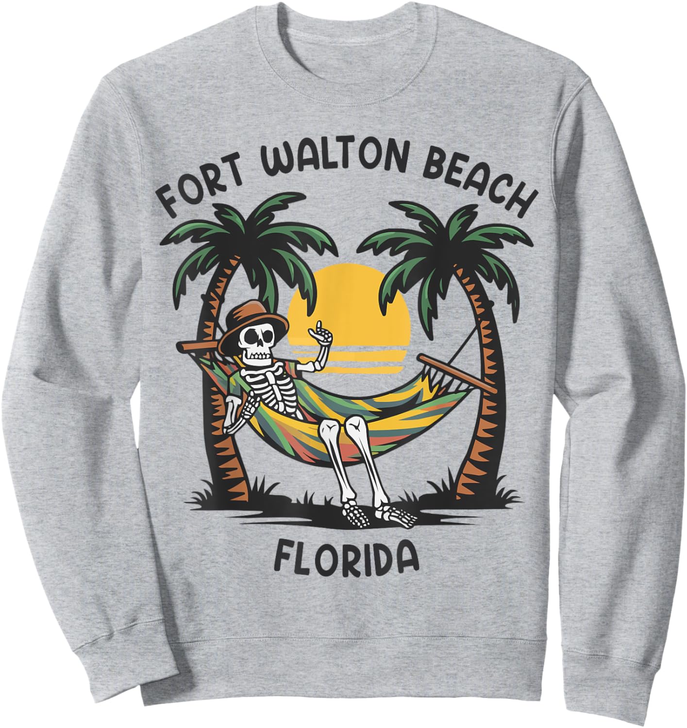 Vintage Fort Walton Beach Florida Palms FL Sunset Funny Men Women Sweatshirt - Sweatshirt | Ash