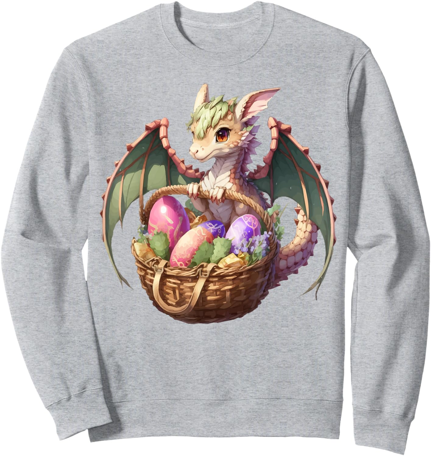 Dragon Girl Lover Easter Eggs Basket Kids Cute Girls Theme Sweatshirt - Sweatshirt | Ash