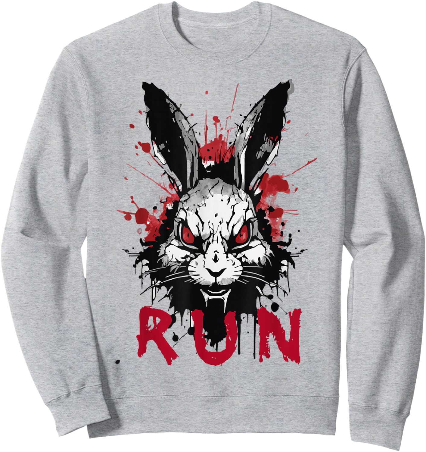 Run Rabbit, Evil Bunny Artwork, Modern Vintage Grunge Anime Sweatshirt - Sweatshirt | Ash