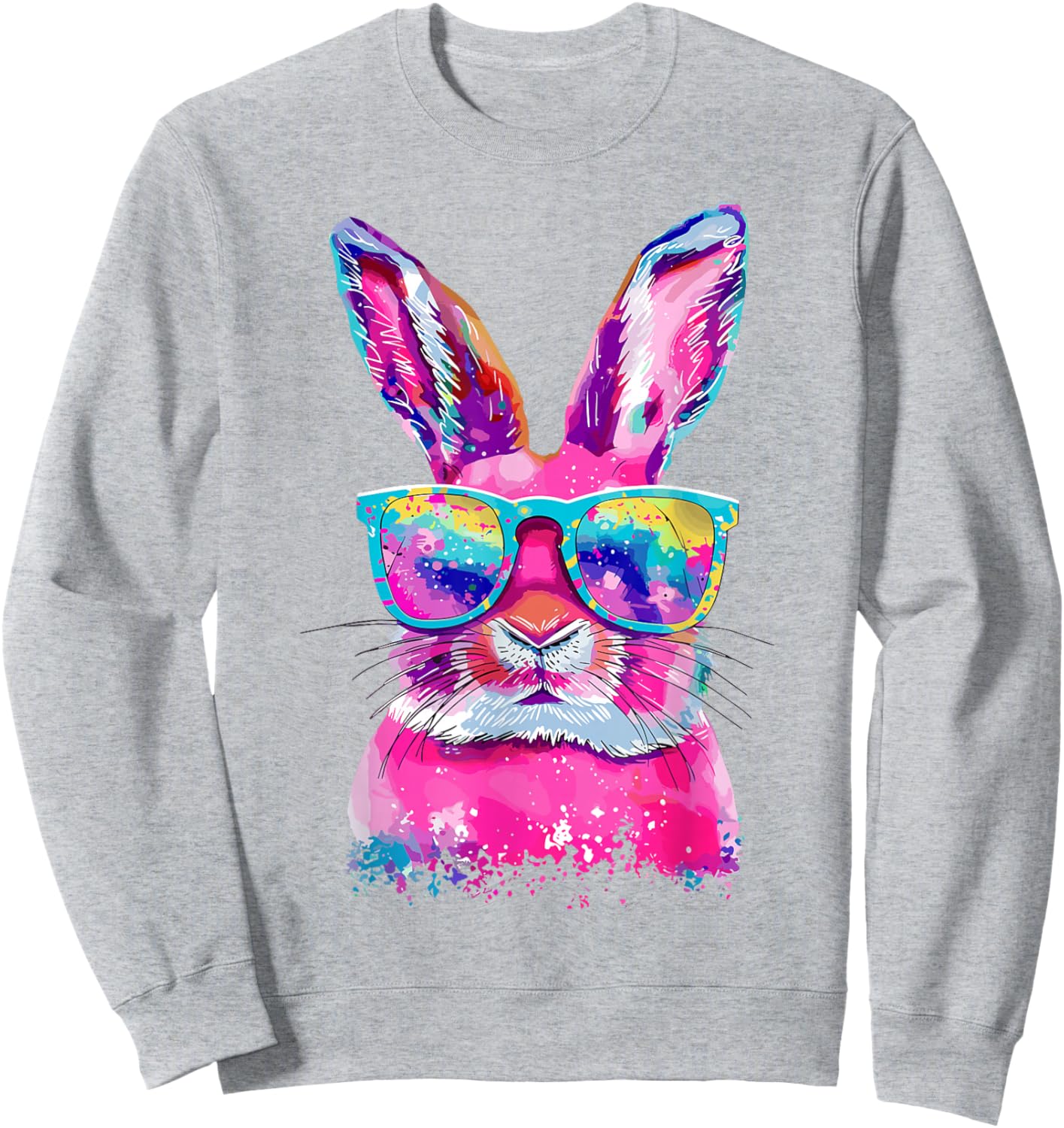 Bunny Face with Tie Dye Glasses Happy Easter Day Men Boy Kid Sweatshirt - Sweatshirt | Ash