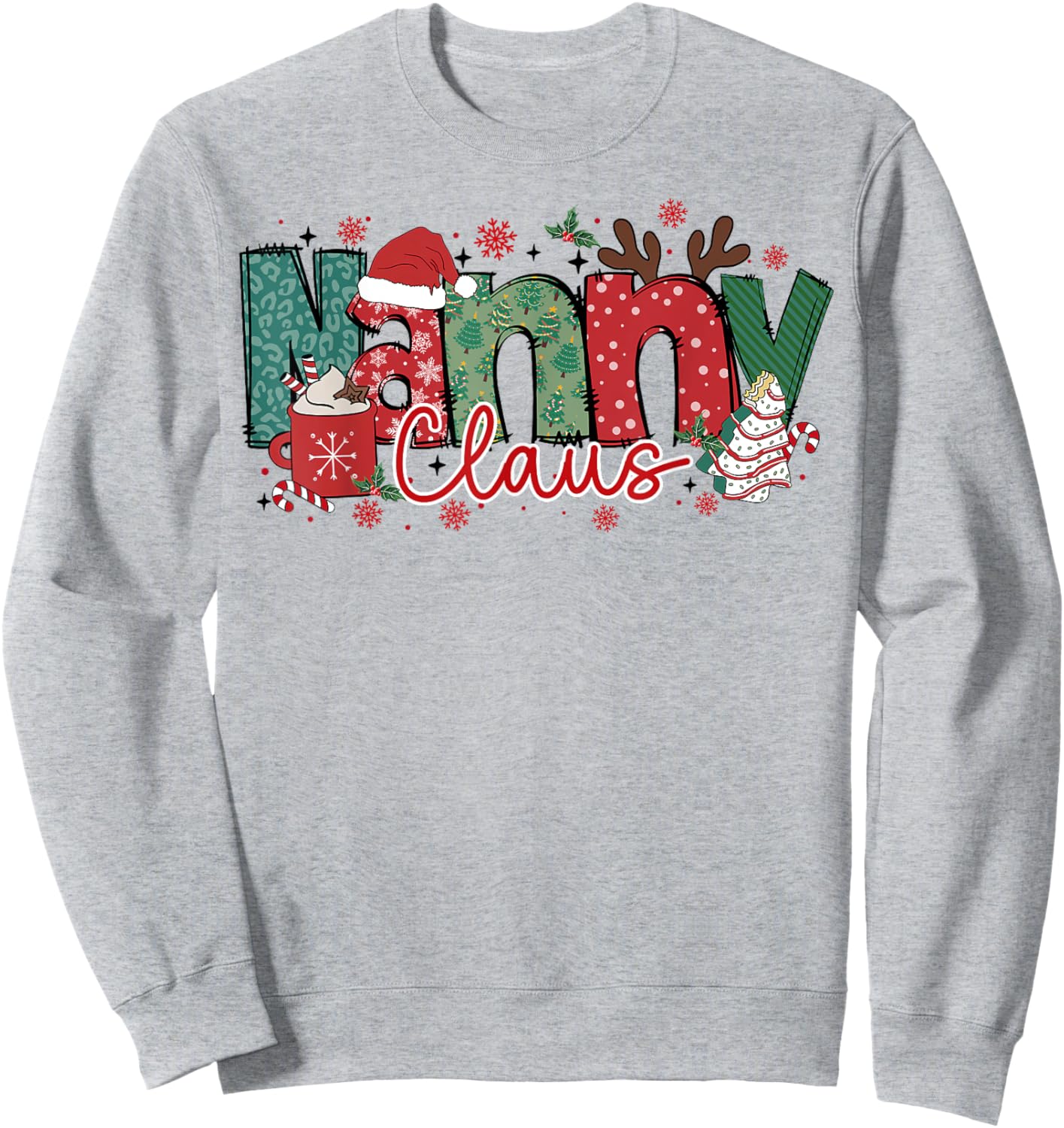 Nanny Claus Christmas Pajama Santa Claus Family Matching Sweatshirt - Sweatshirt | Ash