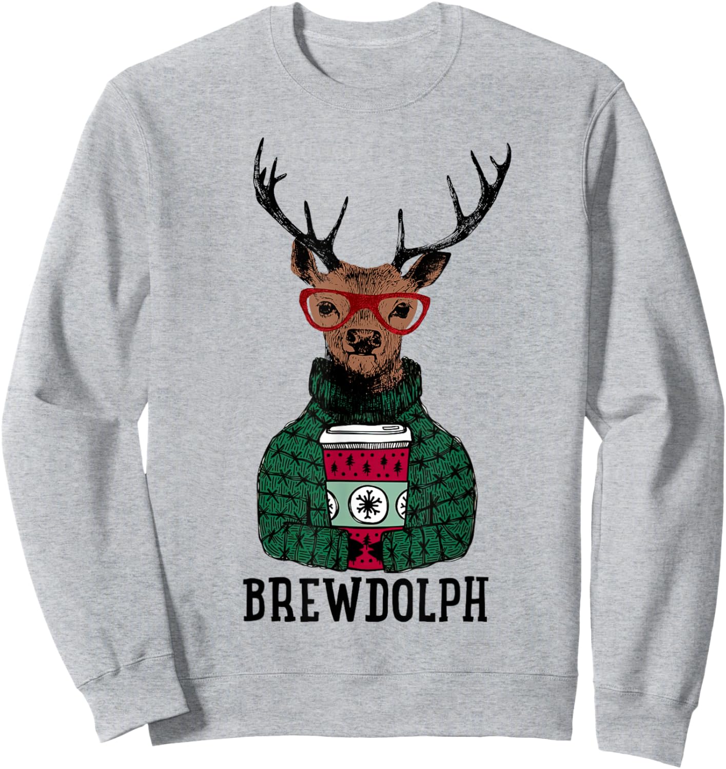 Christmas Coffee, Brewdolph, Christmas Holiday Party Sweatshirt - Sweatshirt | Ash
