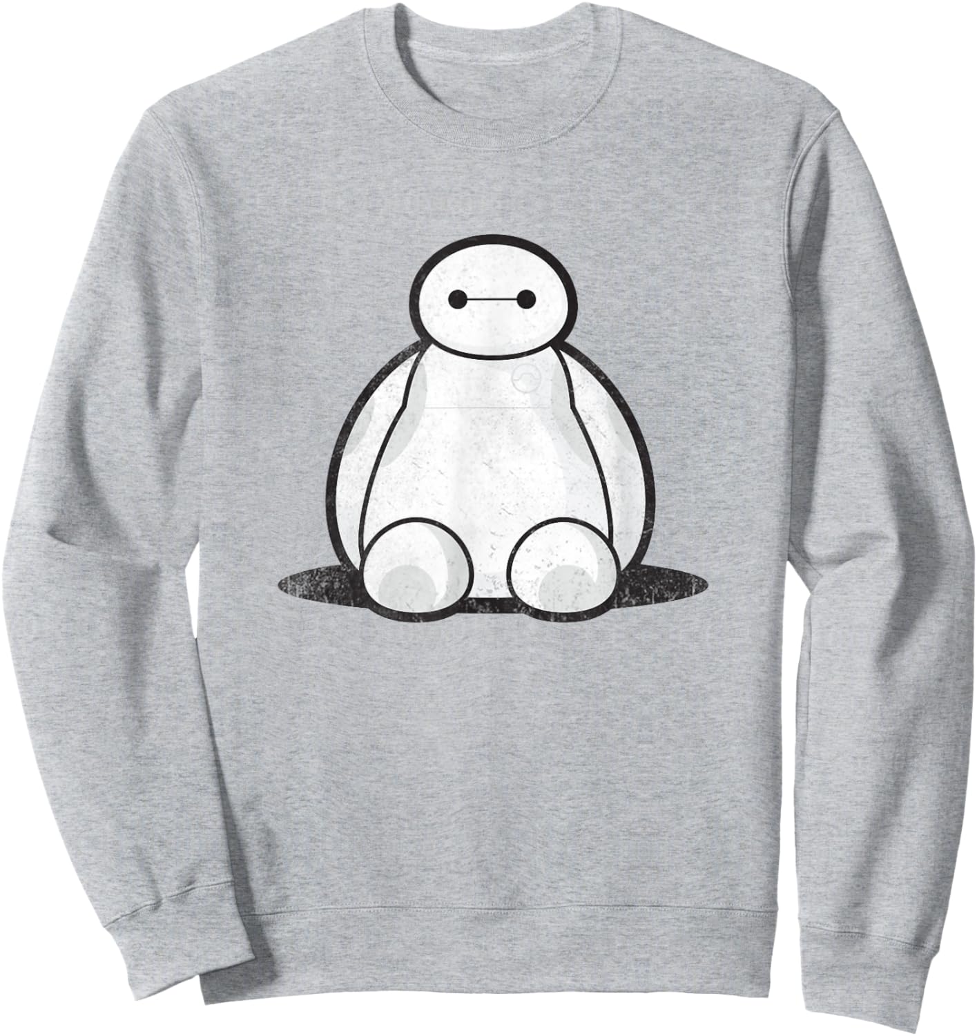 Disney Big Hero 6 Cute Baymax Sitting Distressed Shot Sweatshirt - Sweatshirt | Ash
