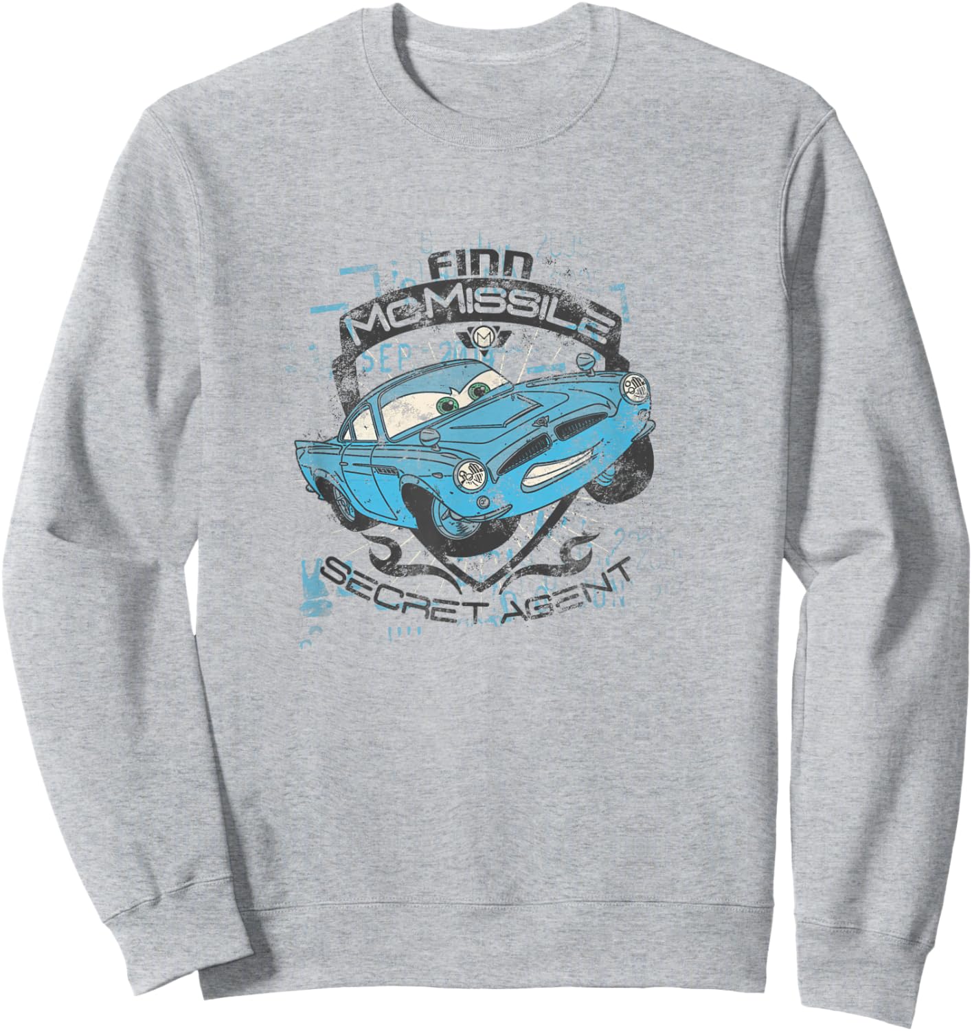 Disney Pixar Cars 2 Finn McMissile Secret Agent Distressed Sweatshirt - Sweatshirt | Ash